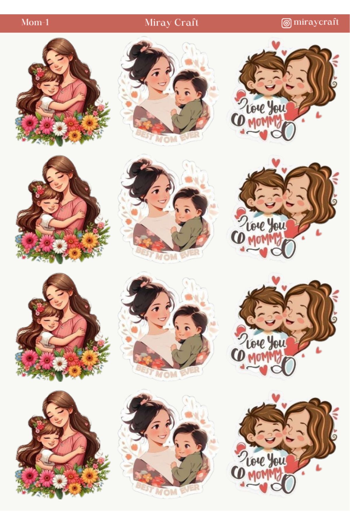 MirayDesign 1 Adet Anne Temalı Sticker – 12x17 cm Scrapbook, Bullet Journal, Planlayıcı İçin
