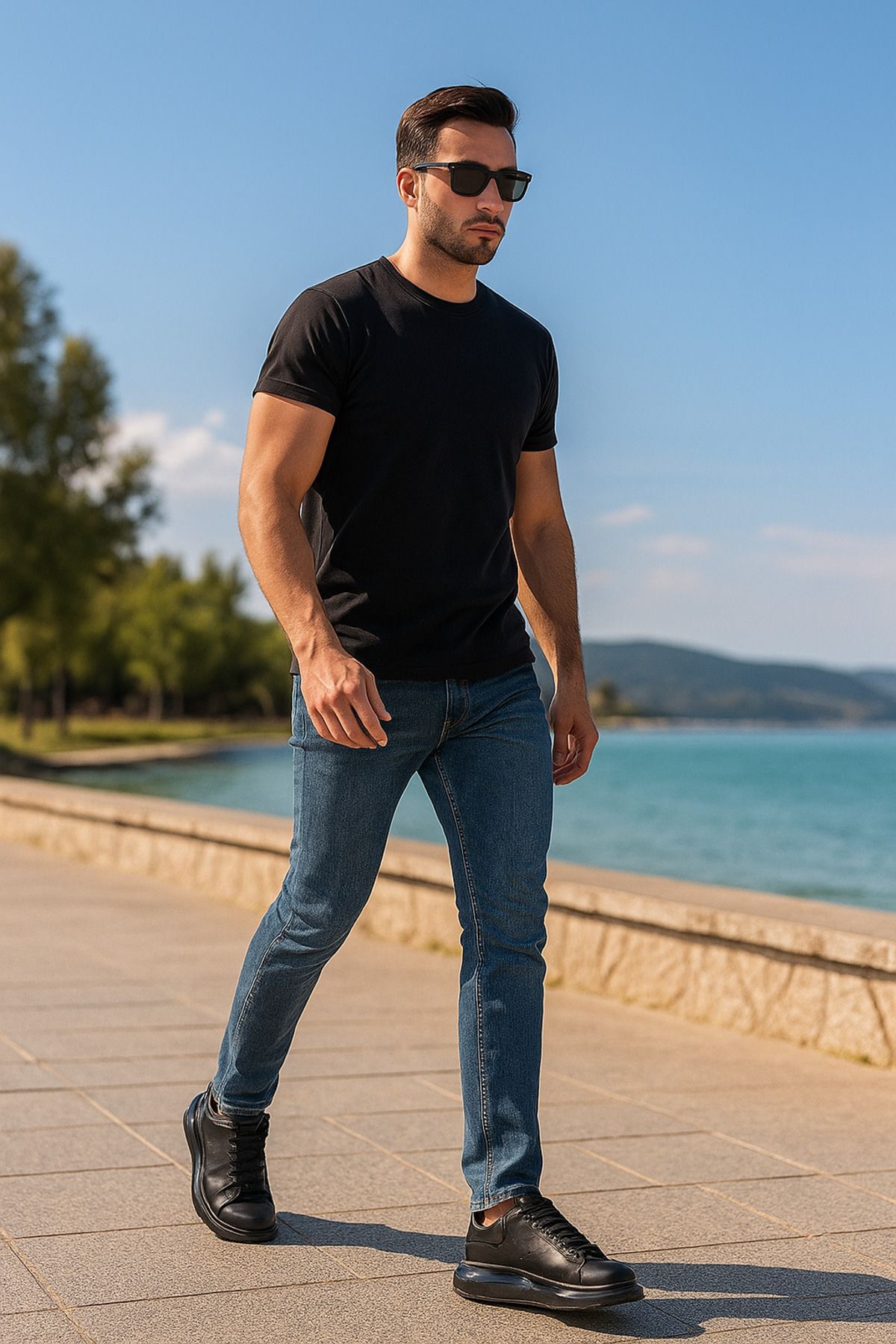 Growish GR135 Hakiki Yumuşak Deri Havalı Air Jel Taban Siyah Sneakers Erkek Ayakkabı