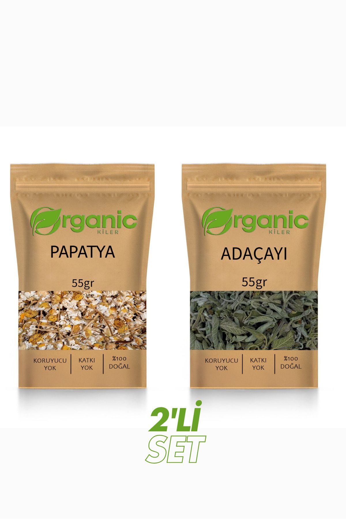 Organic Kiler Doğal Kurutulmuş Papatya Çayı 55gr – Doğal Adaçayı 55gr Katkısız Bitki Çayı Seti