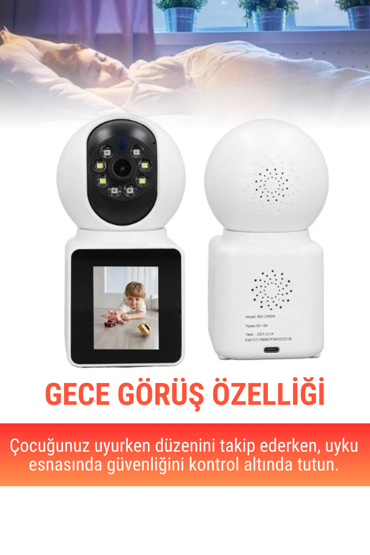 WUNİT Smart Camera WİFİ Monitörlü Full Hd 360° Akıllı Güvenlik Kamerası Ev, Bahçe, Bebek Odası fotoğrafı 4 (önizleme)