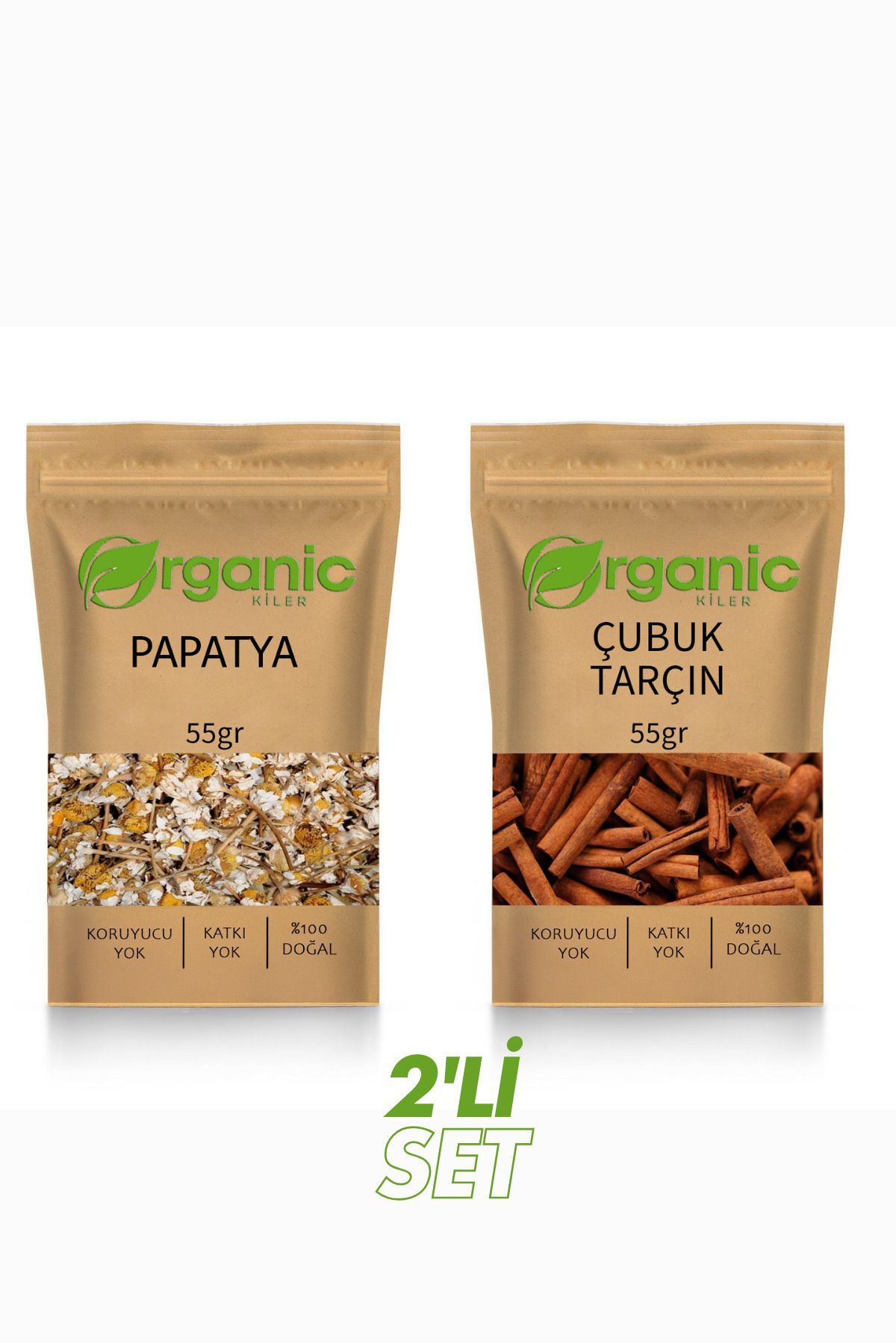 Organic Kiler Papatya Çayı 55g + Çubuk Tarçın 55g Doğal Bitki Çayı | Rahatlatıcı Uyku Seti