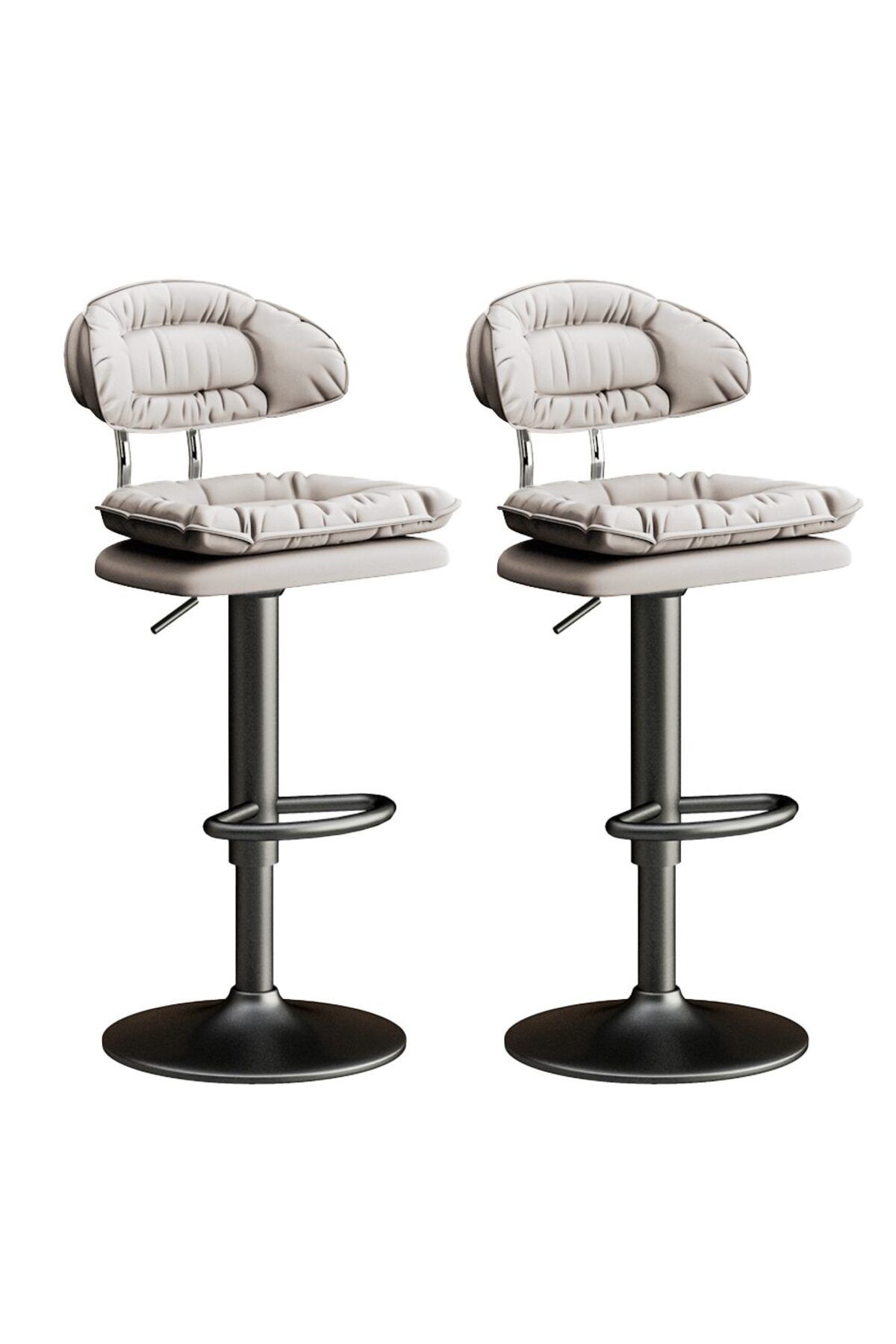 Quasar & Co. Set 2 Scaune De Bar, Rotative 360°, Reglabil Inaltime, Suport Picioare, Metal/piele Ecologica, Gri - One Size