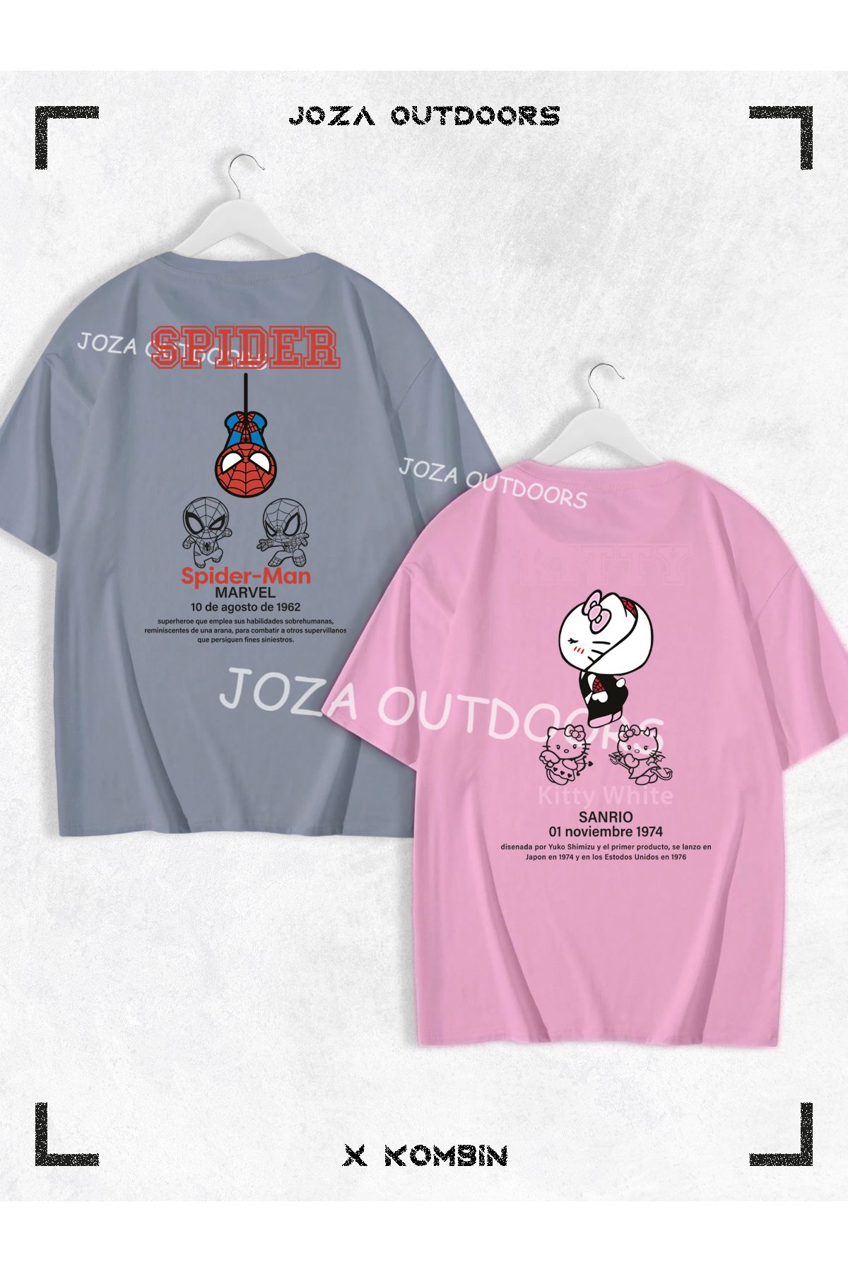 Joza Outdoors Kadın Erkek Kitty Spider Yazılı SIRT Baskılı Sevgili Çift Kombini Oversize Tshirt 2'li Takım