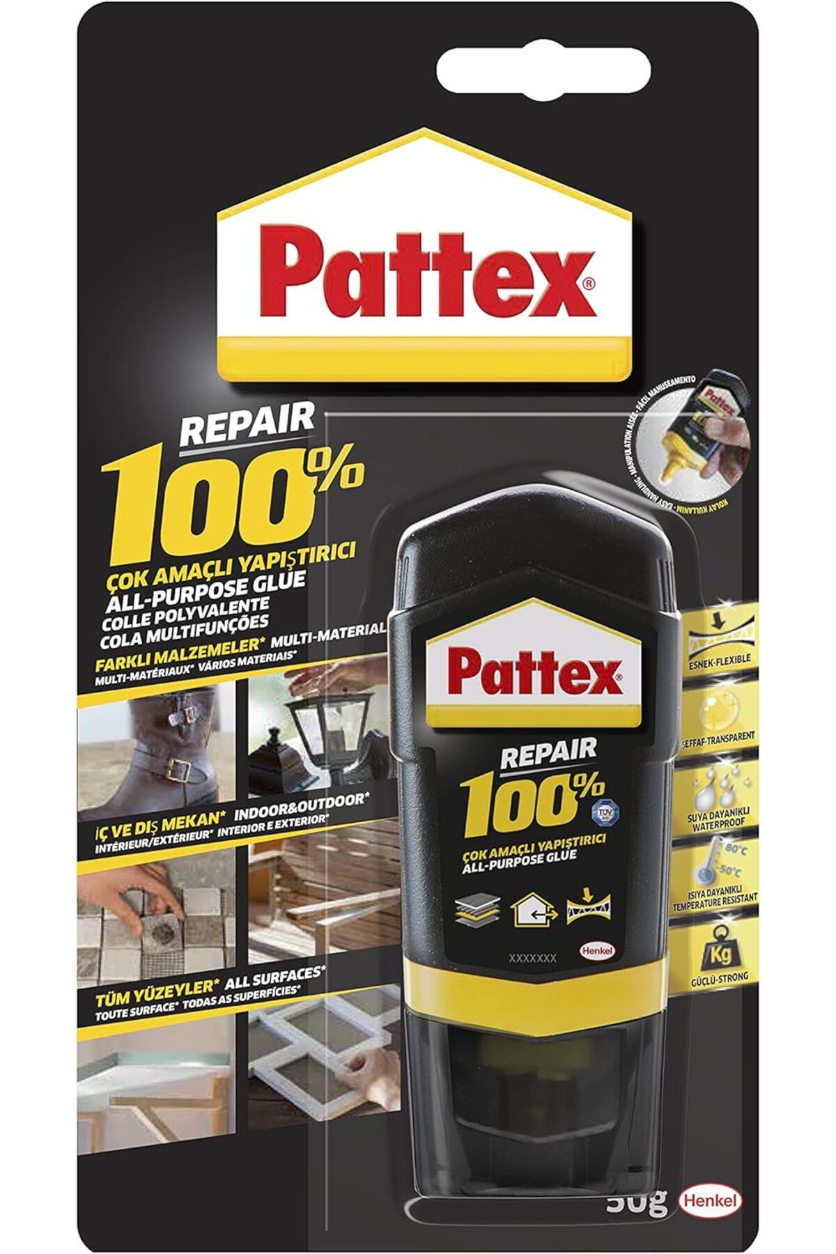 Mena Rise BlackShop Pattex 100 % Yapıştırıcı, Farklı Malzemelere Uygun Güçlü Yapıştırıcı, İç v