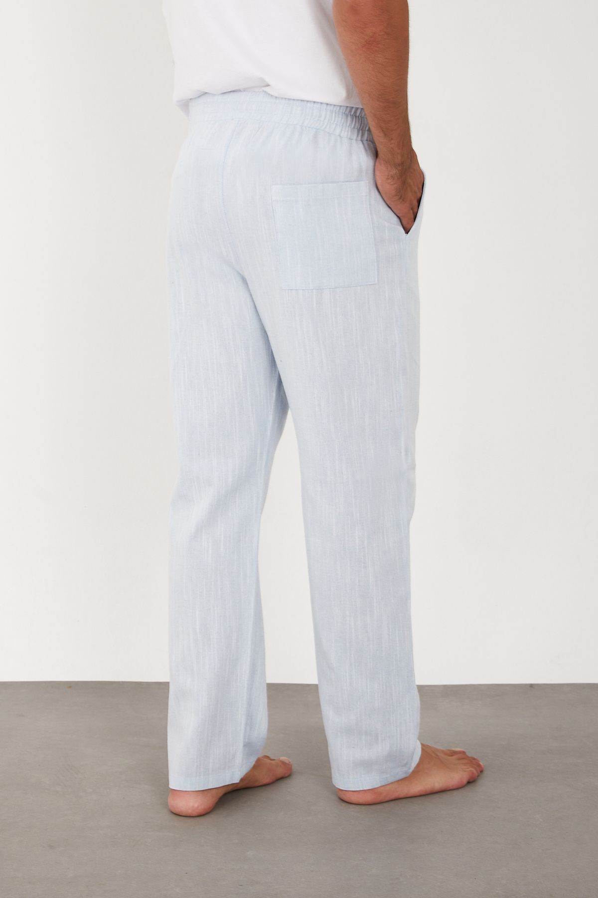 FRANKNESS JNS-Men's Linen Trousers Elastic Waist Baggy Relaxed Fit 4
