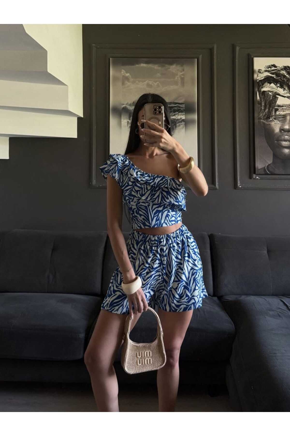 YAKAMOZ34BUTİK TEK OMUZLU ŞORTLU İKİLİ TAKIM