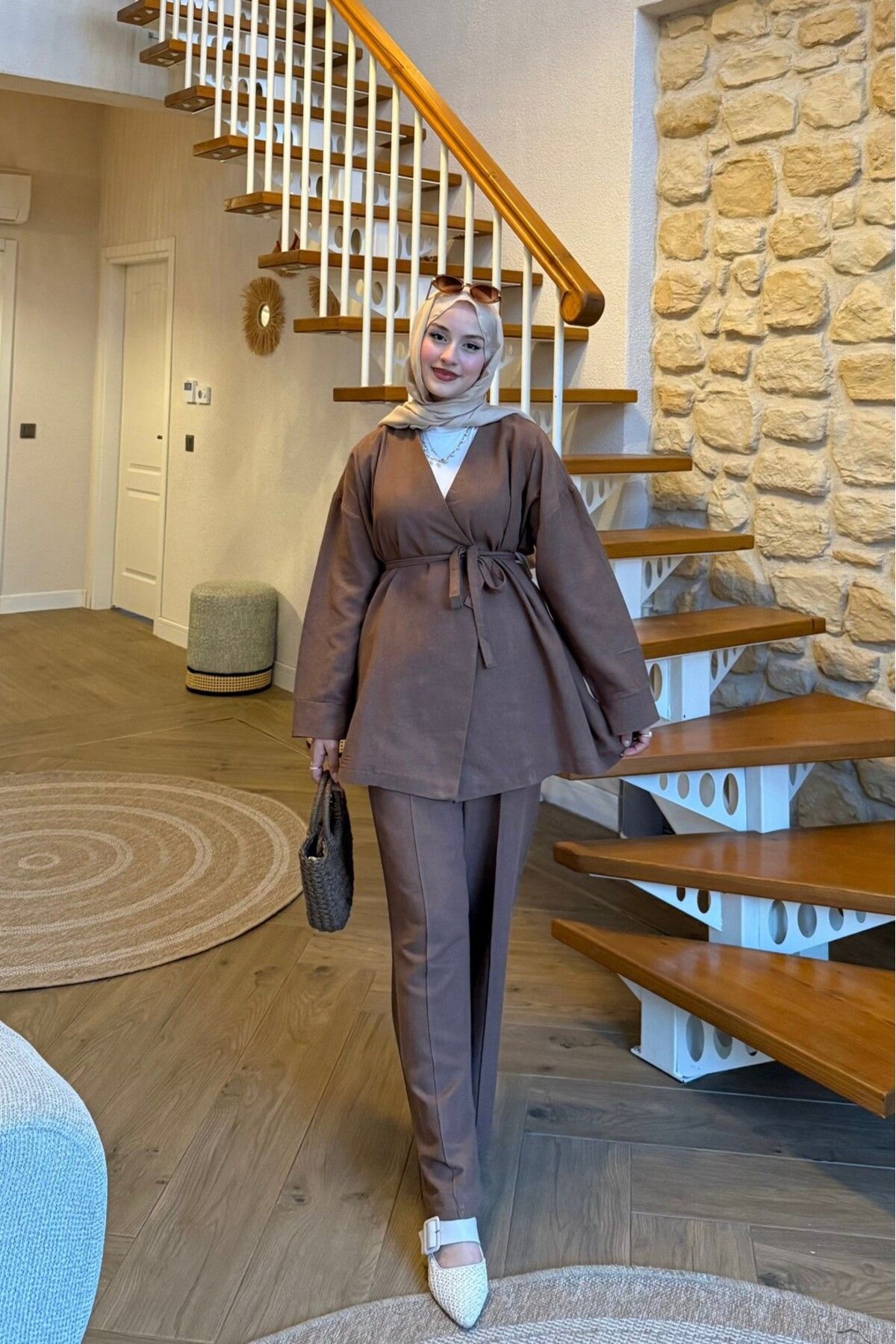 lurex moda Tek Düğmeli Keten Takım