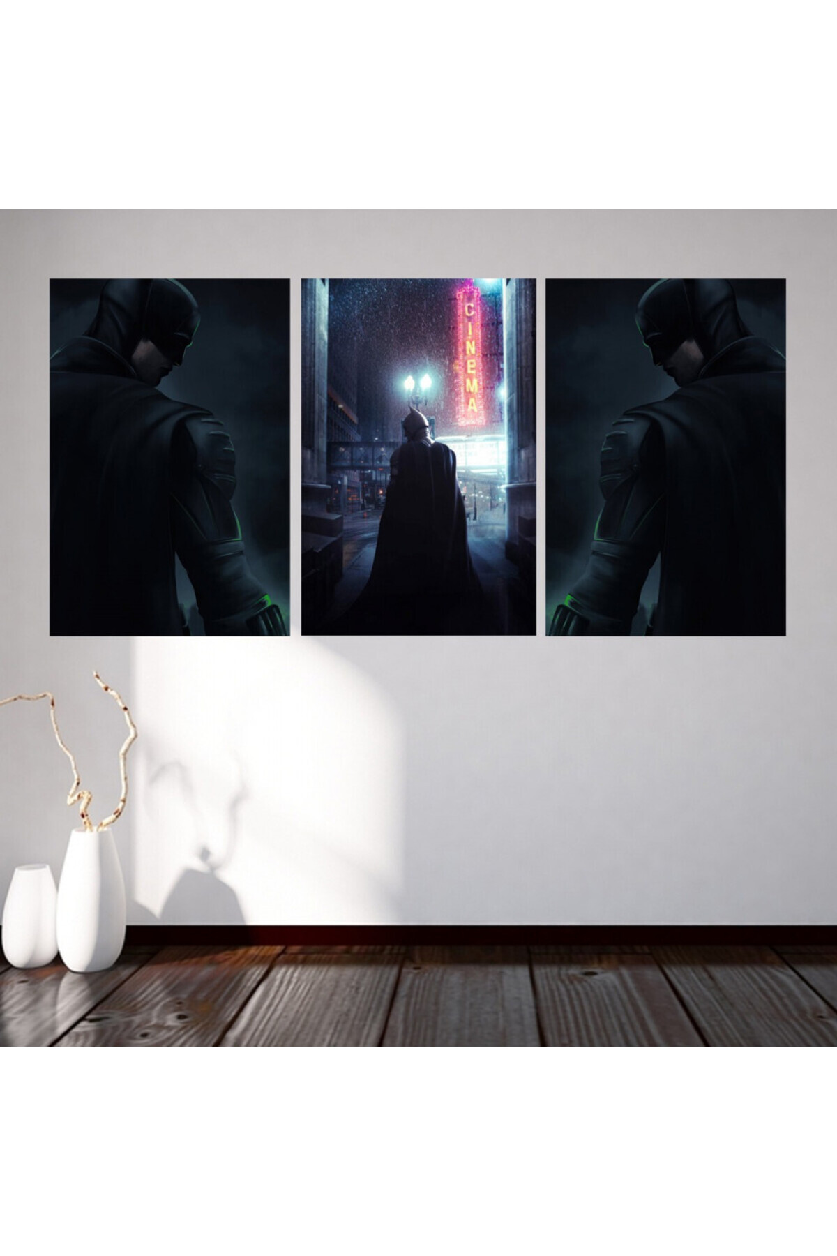 4gdran-Three Batman movie canvas paintings with a hollow brown frame 1
