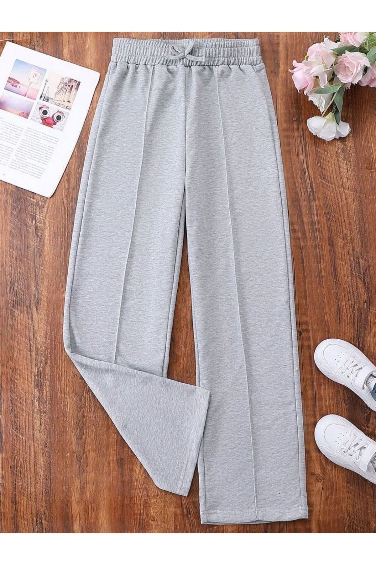 ervafashion Gri Günlük Rahat Giyim Bol Paça Yüksek Bel Mevsimlik İki İpilik EŞOFMAN Altı Unisex