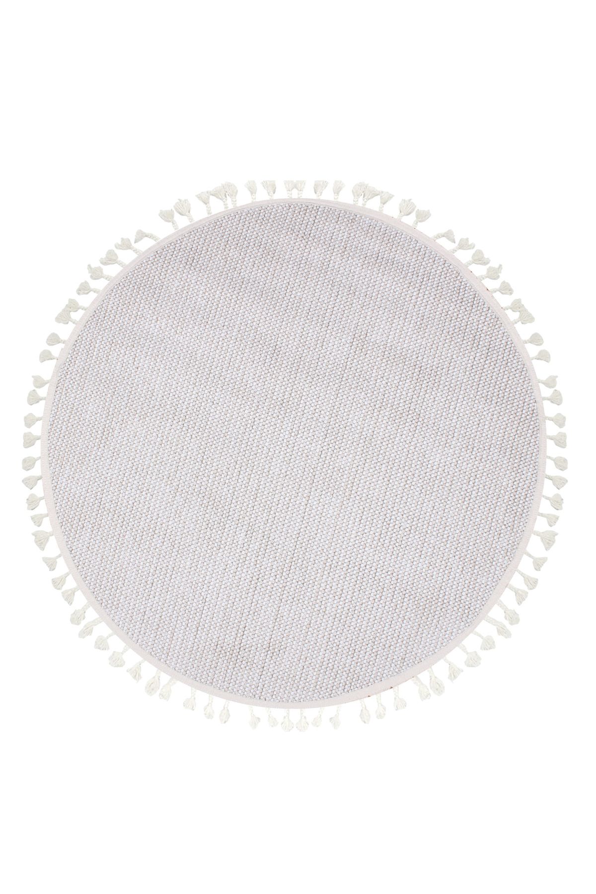 Halıstores Bohem Yuvarlak Etnik Desenli Bej İskandinav Makine Halısı Bukle Bh 04
