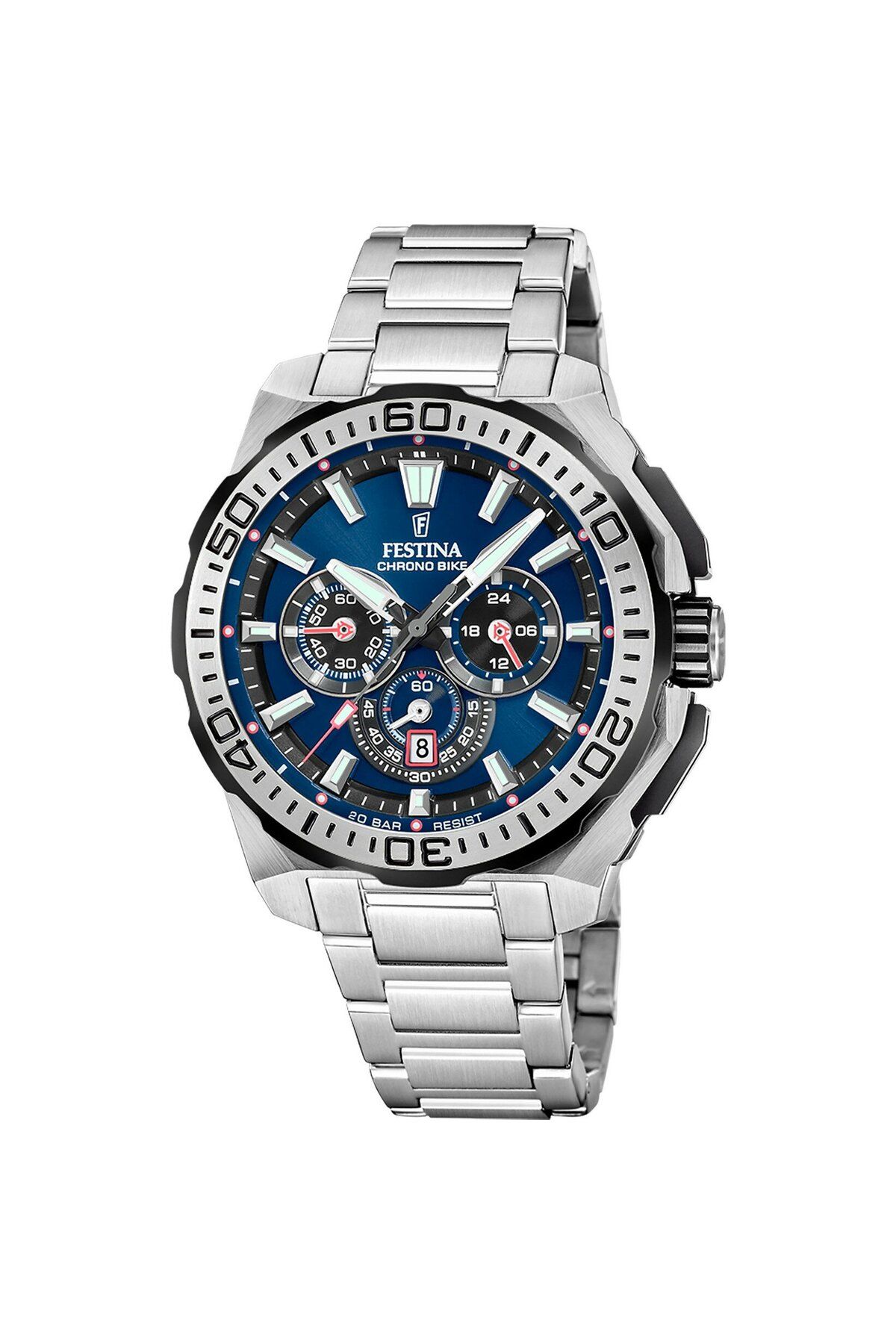 FESTİNA Festina F20724/2 Chrono Bike Quartz Çelik Gri Mavi Kadran 20 ATM 46 mm Erkek Kol Saati