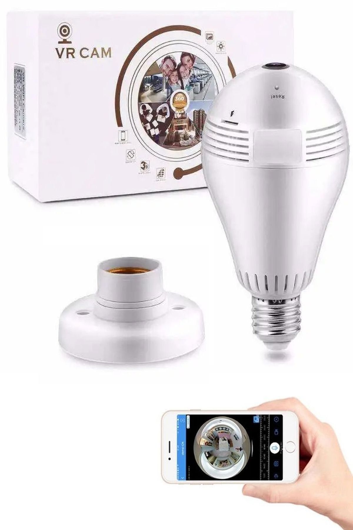 DigiMonster Panoramik 360° Ampul Kamera E27 Duy Girişli, WiFi Destekli, V380 PRO Türkçe Uygulamalı LED IP Kamera