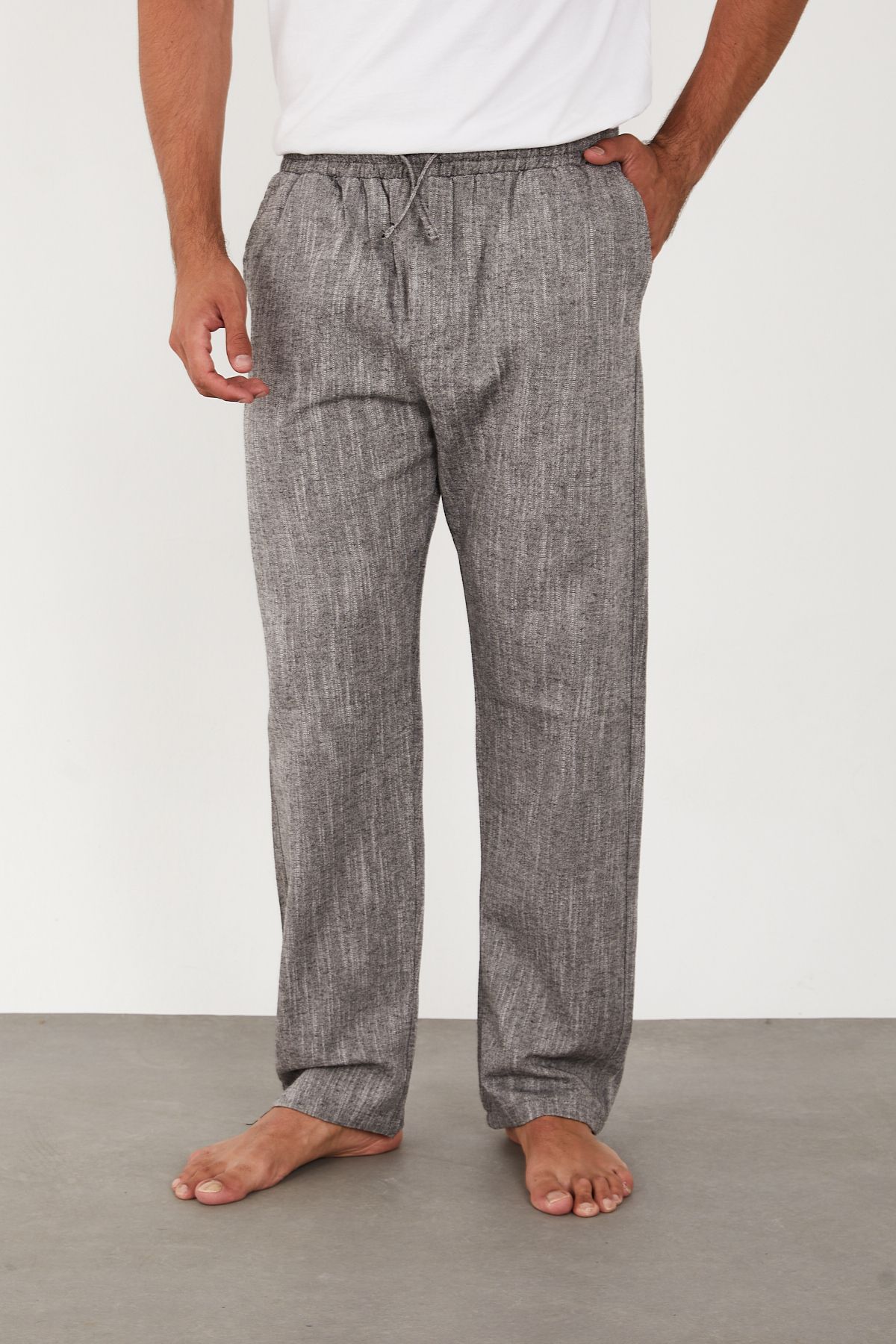 FRANKNESS JNS-Men's Linen Trousers Elastic Waist Baggy Relaxed Fit 2