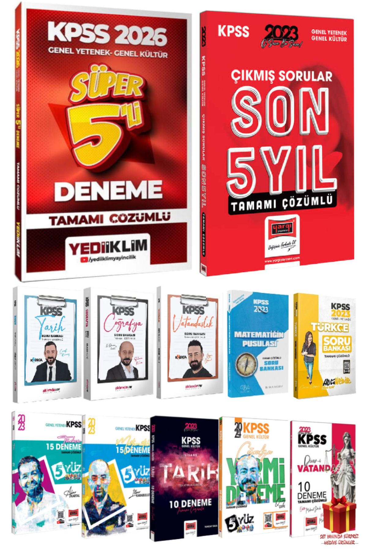 Yediiklim Yayınları 2026 Yediiklim KPSS Deneme+KPSS Çıkmış Sorular+GYGK Soru Bankası Seti+GYGK Deneme Seti+Hediye