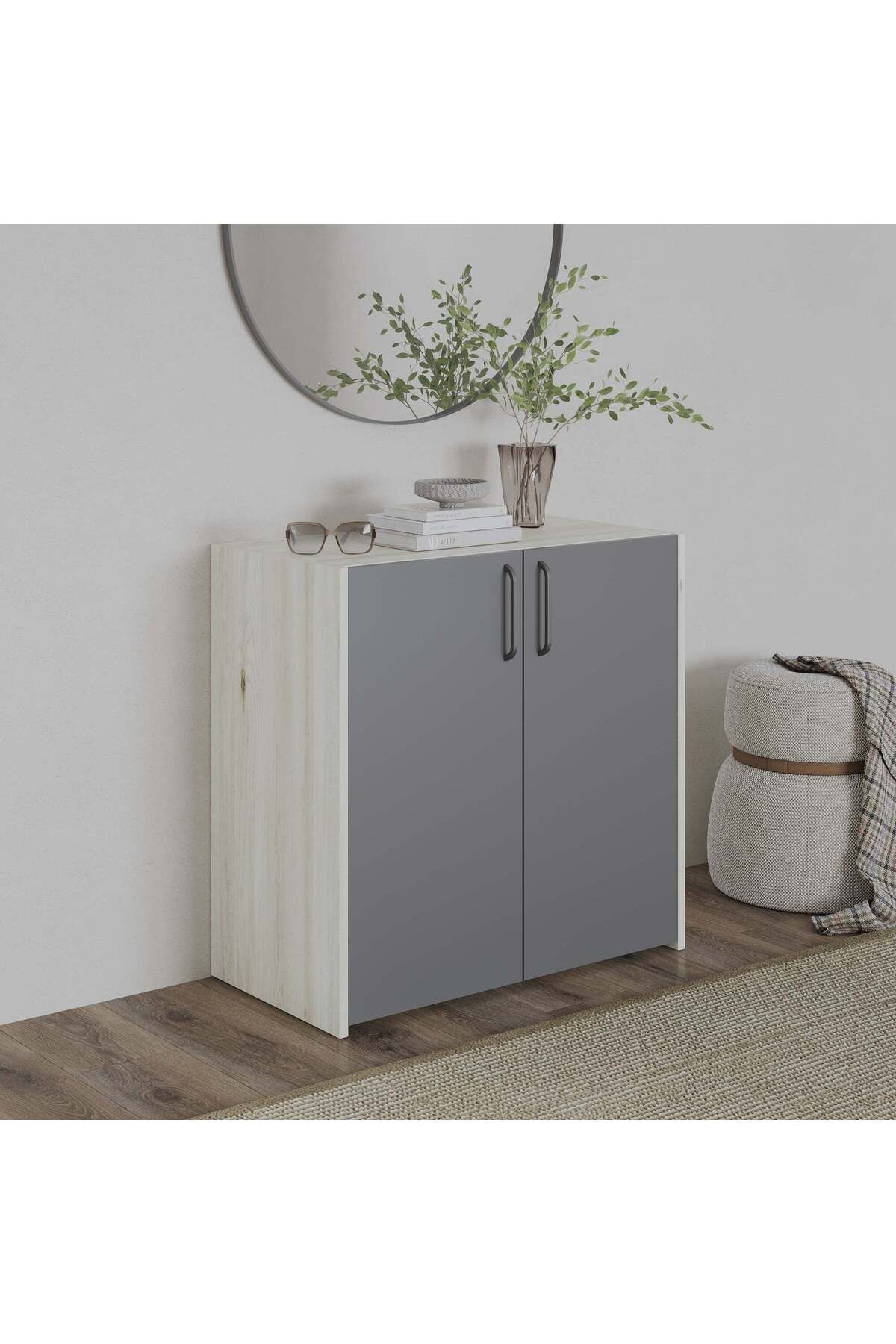 haaus.ro Comoda Haaus Malmo, 2 Usi, Stejar Alb/antracit, 81 X 42 X 80 Cm - One Size