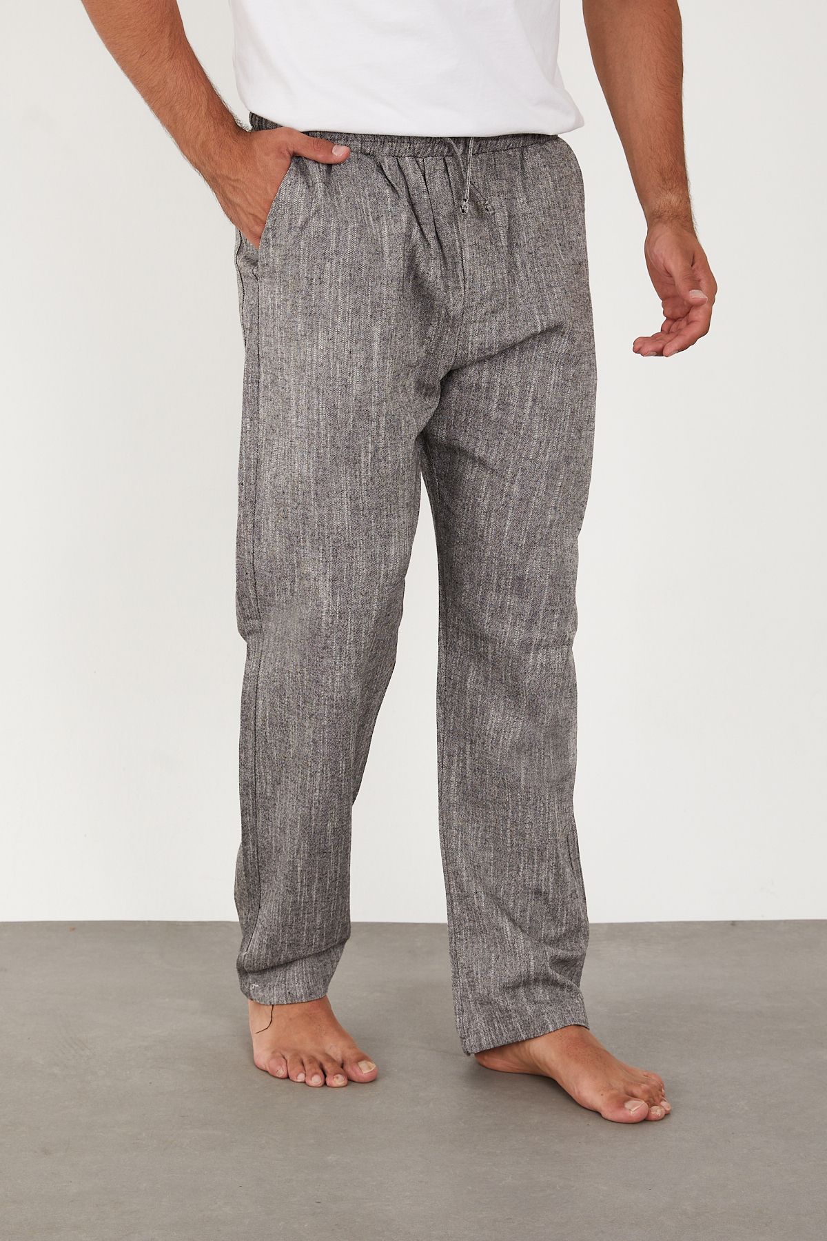 FRANKNESS JNS-Men's Linen Trousers Elastic Waist Baggy Relaxed Fit 3