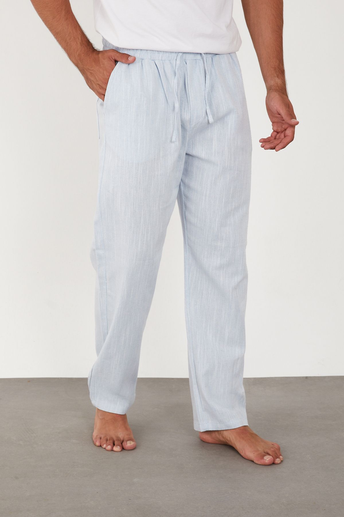 FRANKNESS JNS-Men's Linen Trousers Elastic Waist Baggy Relaxed Fit 3