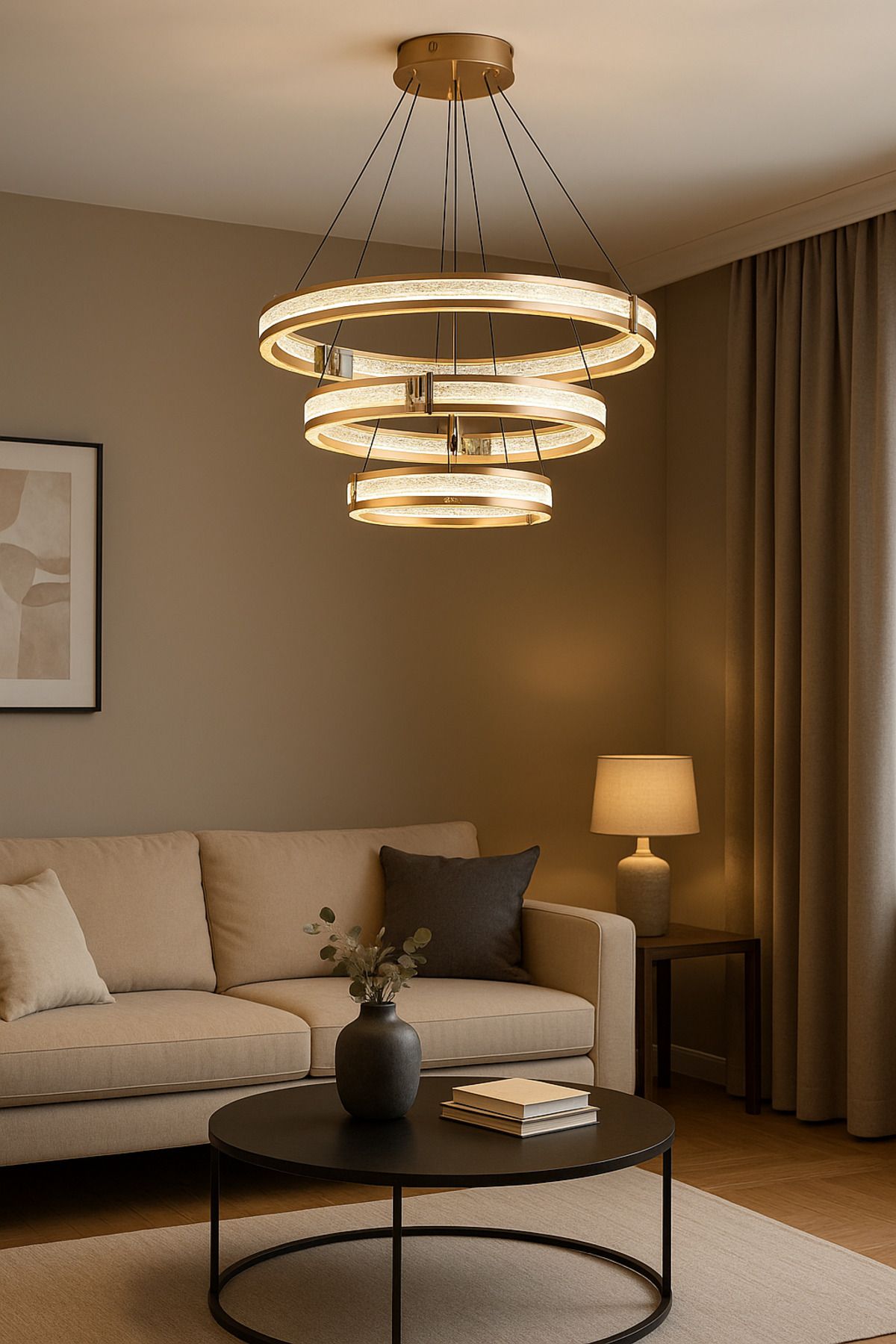 VAV AVİZE Üç Katlı Led Salon Avize Oturma Odası Led Avize Beyaz Sarı Günışığı 3 Işık Renk Mutfak Avize
