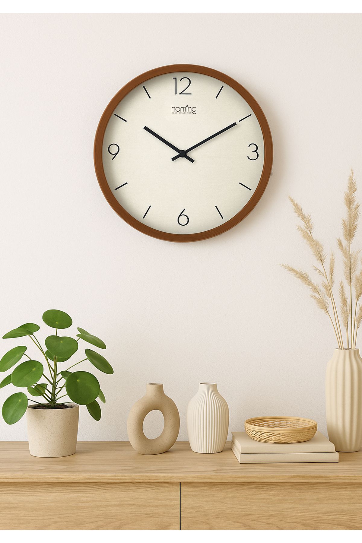HOMİNG Homing Ahşap Görünümlü Retro Duvar Saati 242054