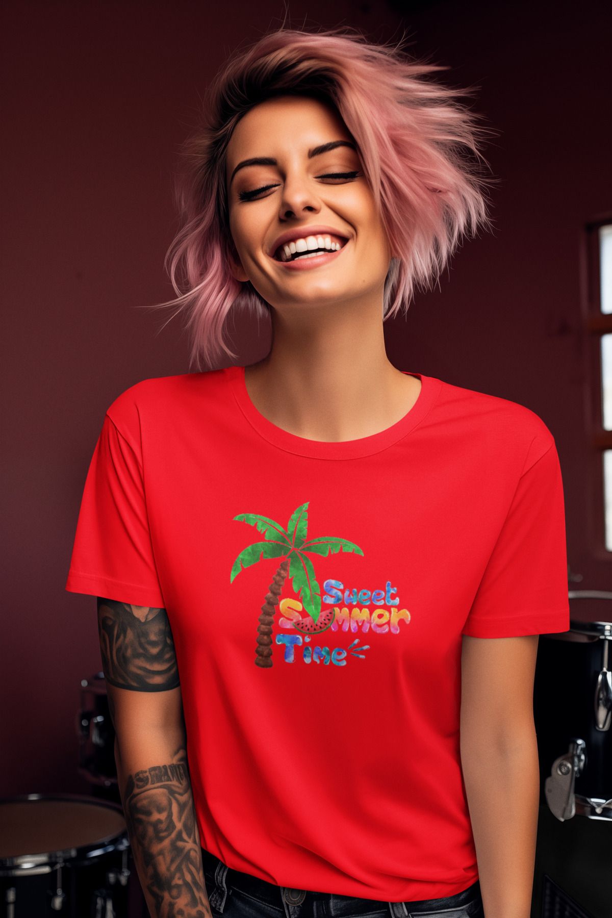MAGORS STIL-X SUMMER TIME TEMALI BİSİKLET YAKA %100 PAMUKLU KADIN TSHIRT