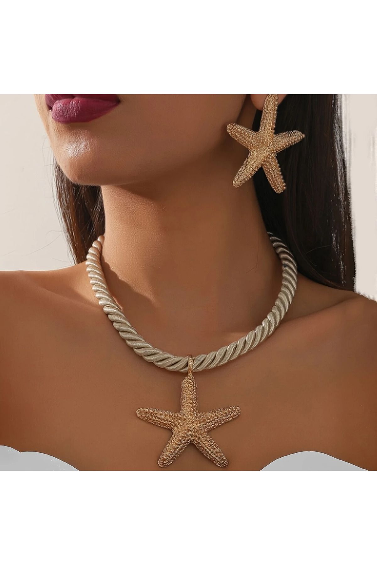 MİLALAZO 3 adet Boho Elegant Çinko Alaşım Yıldız Balığı Kolye ve Küpe Seti
