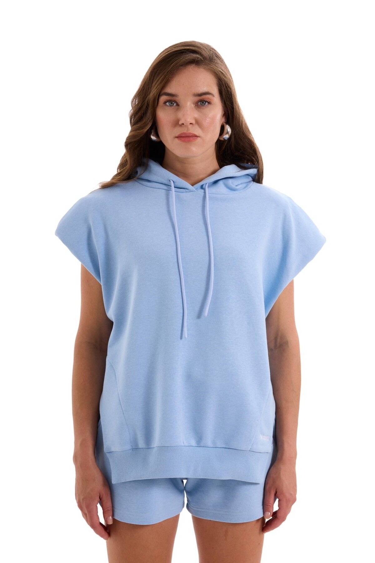 MORREZ Mavi Vatkalı Kısa Kollu Sweatshirt