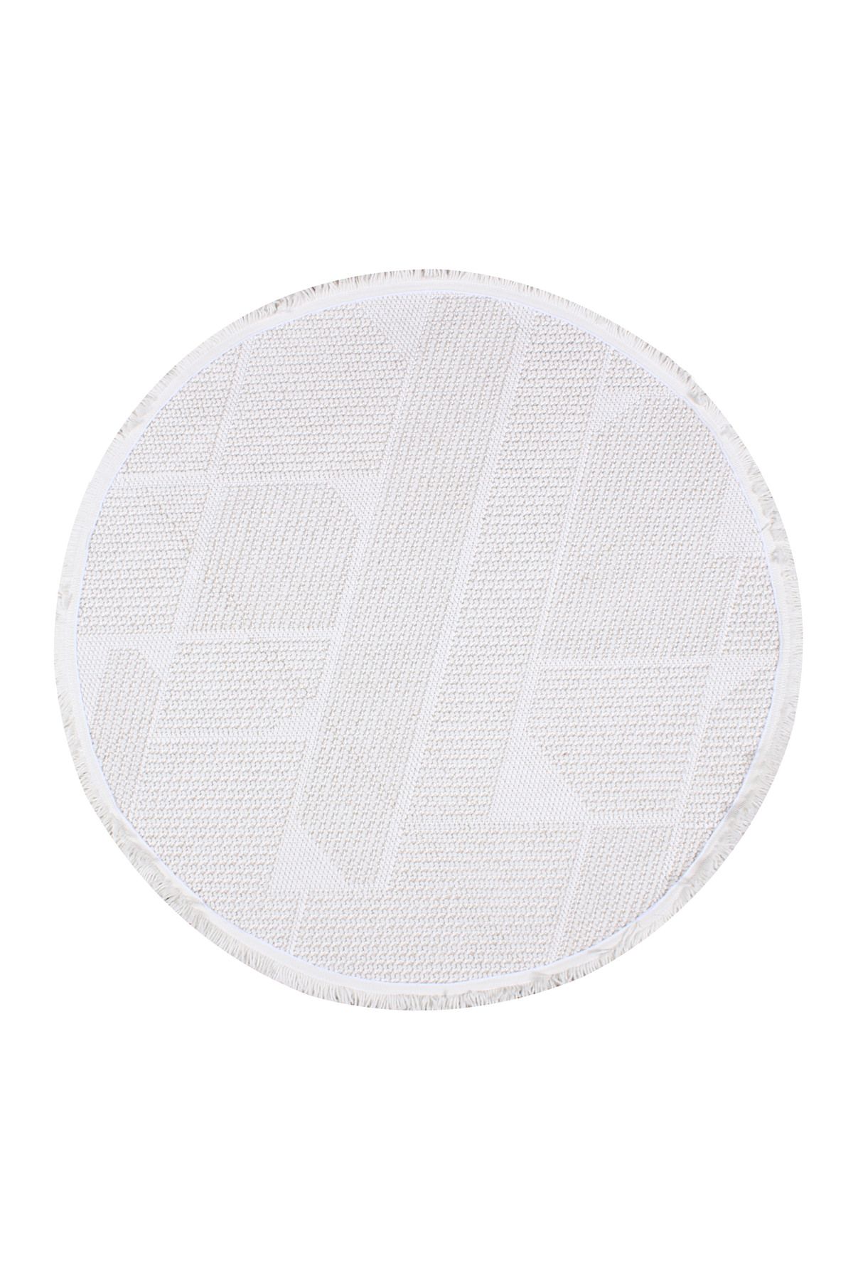 Halıstores Bohem Yuvarlak Etnik Desenli Krem İskandinav Makine Halısı Bukle Bh 11