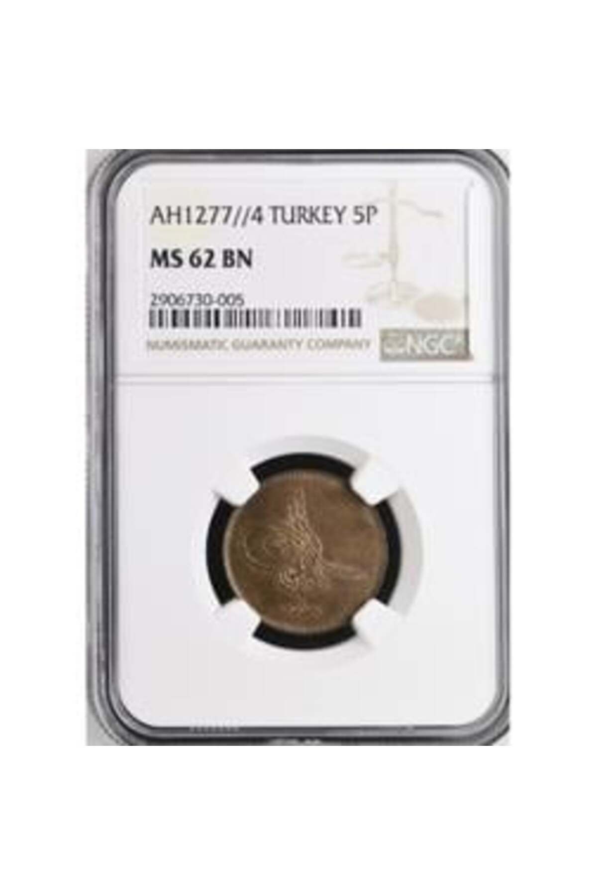 Lidya Koleksiyon Sultan Abdülaziz 1277/4 Bakır 5 Para - ÇİL - NGC MS62 BN