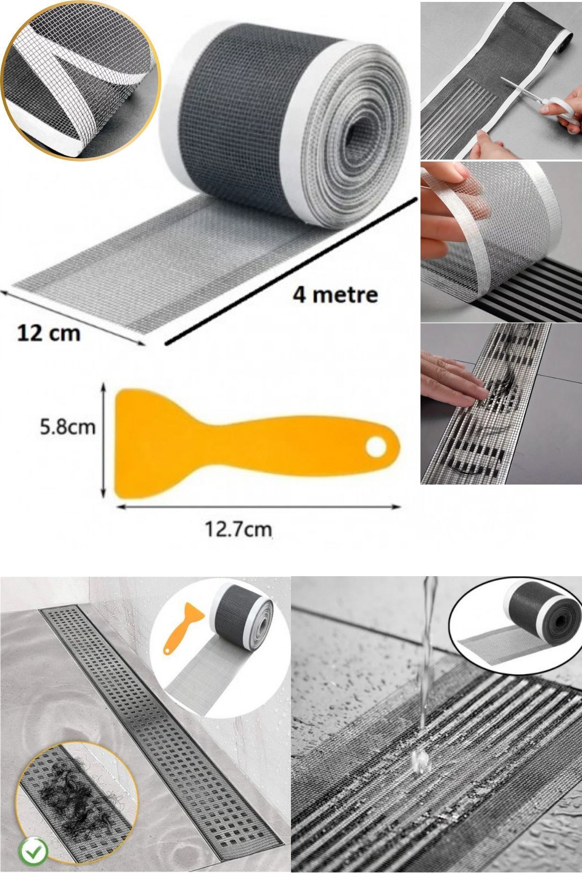 teknotrust 4 Metre Kesilebilir Çok Amaçlı Lavabo Gider Süzgeçi | Haşere Önleyici | Sineklik Tamir Kiti