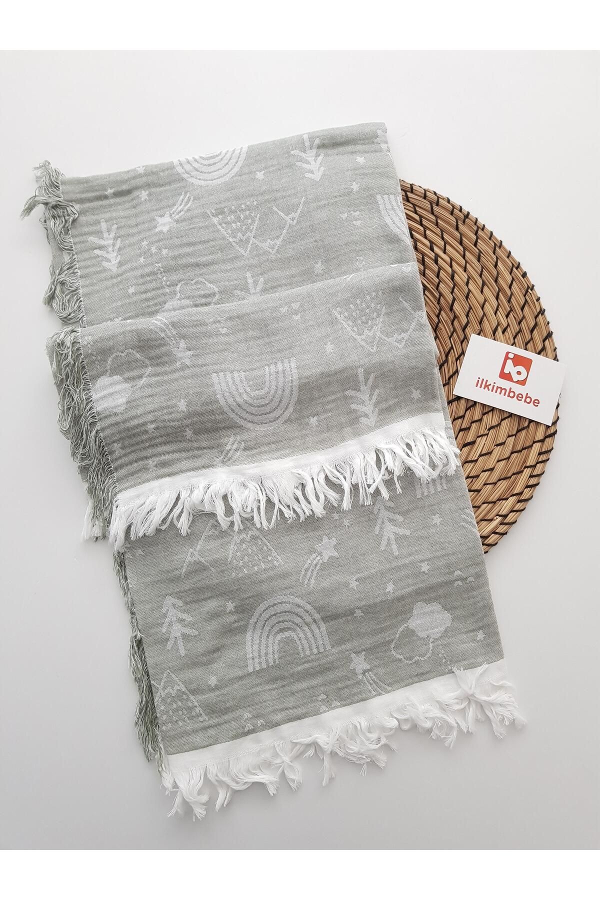 ilkimbebe Gökkuşağı Püsküllü Müslin Bebek Battaniyesi 120x120
