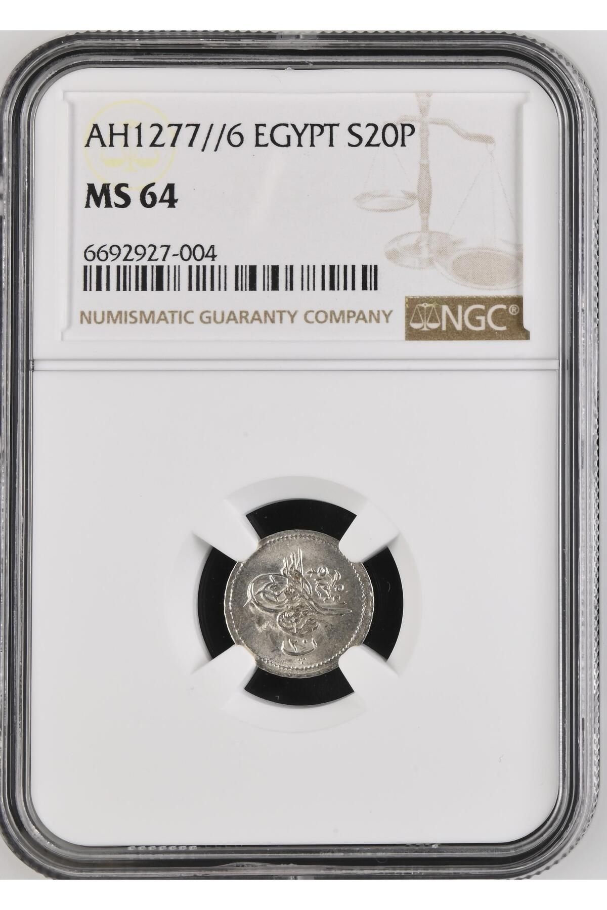 Lidya Koleksiyon Sultan Abdülaziz 1277/6 Mısır 20 Para - ÇİL - NGC MS64