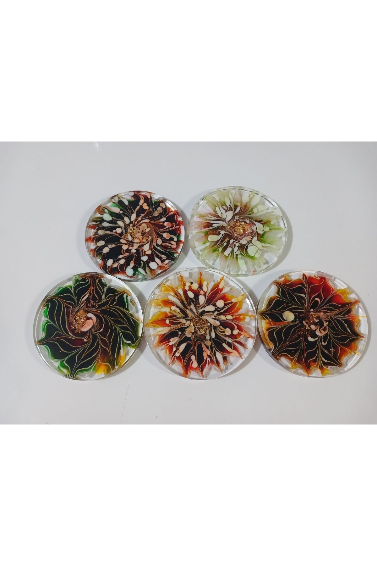 DENİZDEN ESİNTİLER Özel Tasarım Beşli 3D Flowers Epoksi Bardak Altlığı Seti