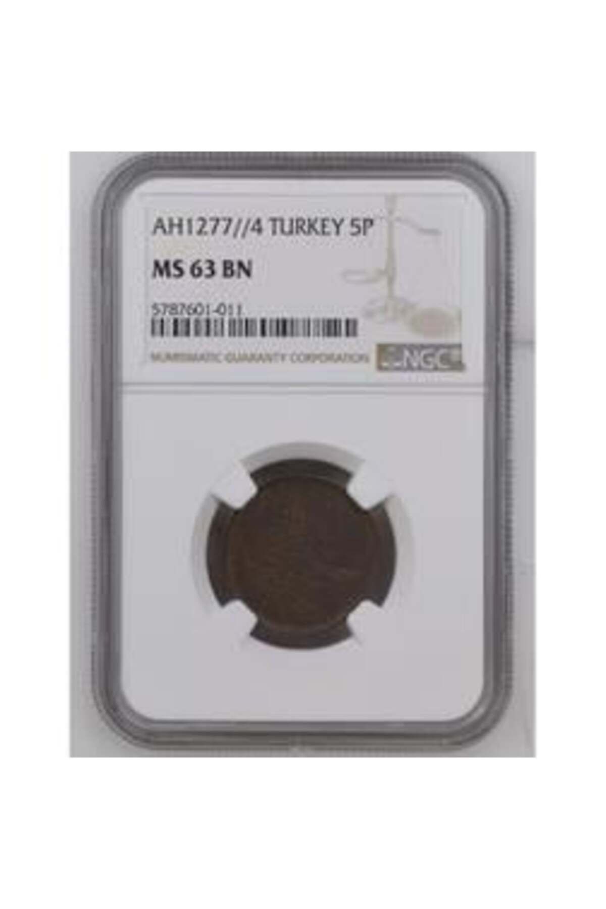 Lidya Koleksiyon Sultan Abdülaziz 1277/4 Bakır 5 Para - ÇİL - NGC MS63 BN