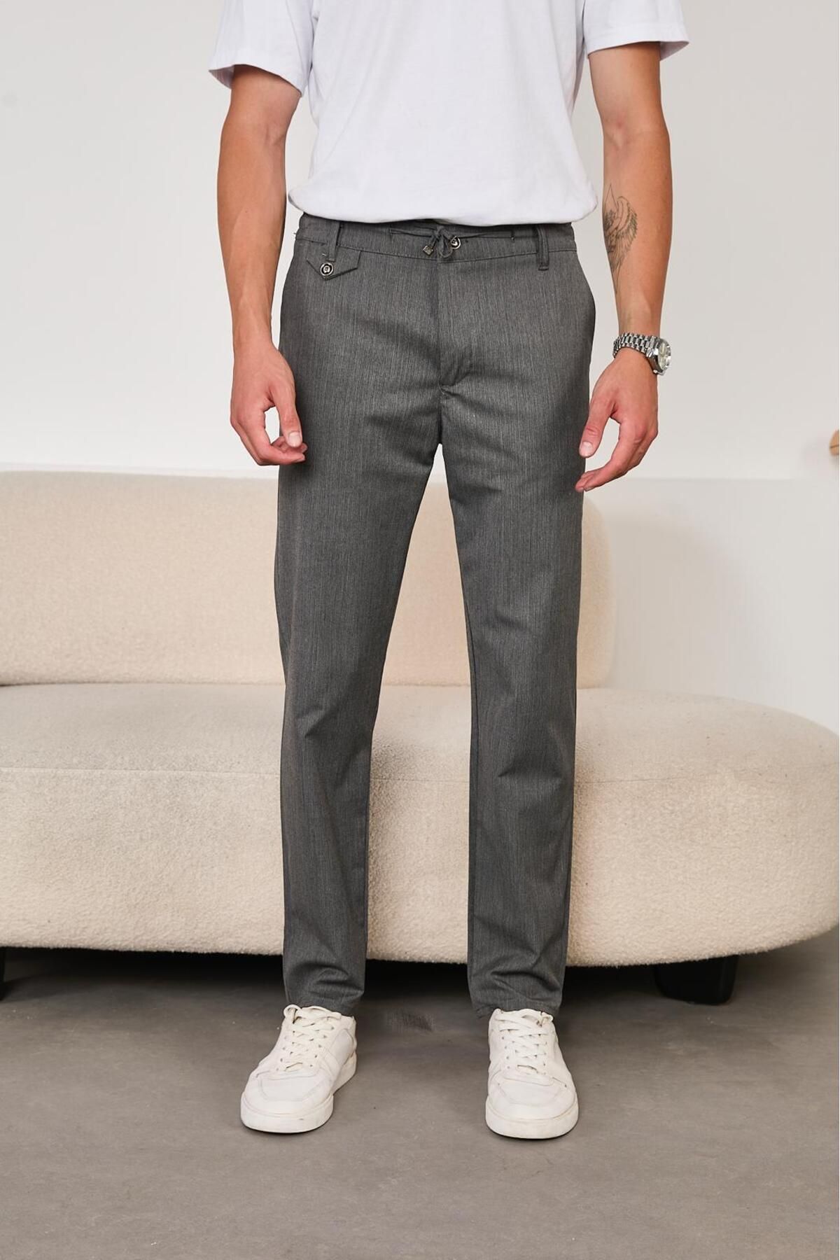 JACK CAPRİO Erkek Yeni Sezon Jogger Pantolon Kapaklı Model Düğme Detaylı Regular kalıp Kumaş Pantolon