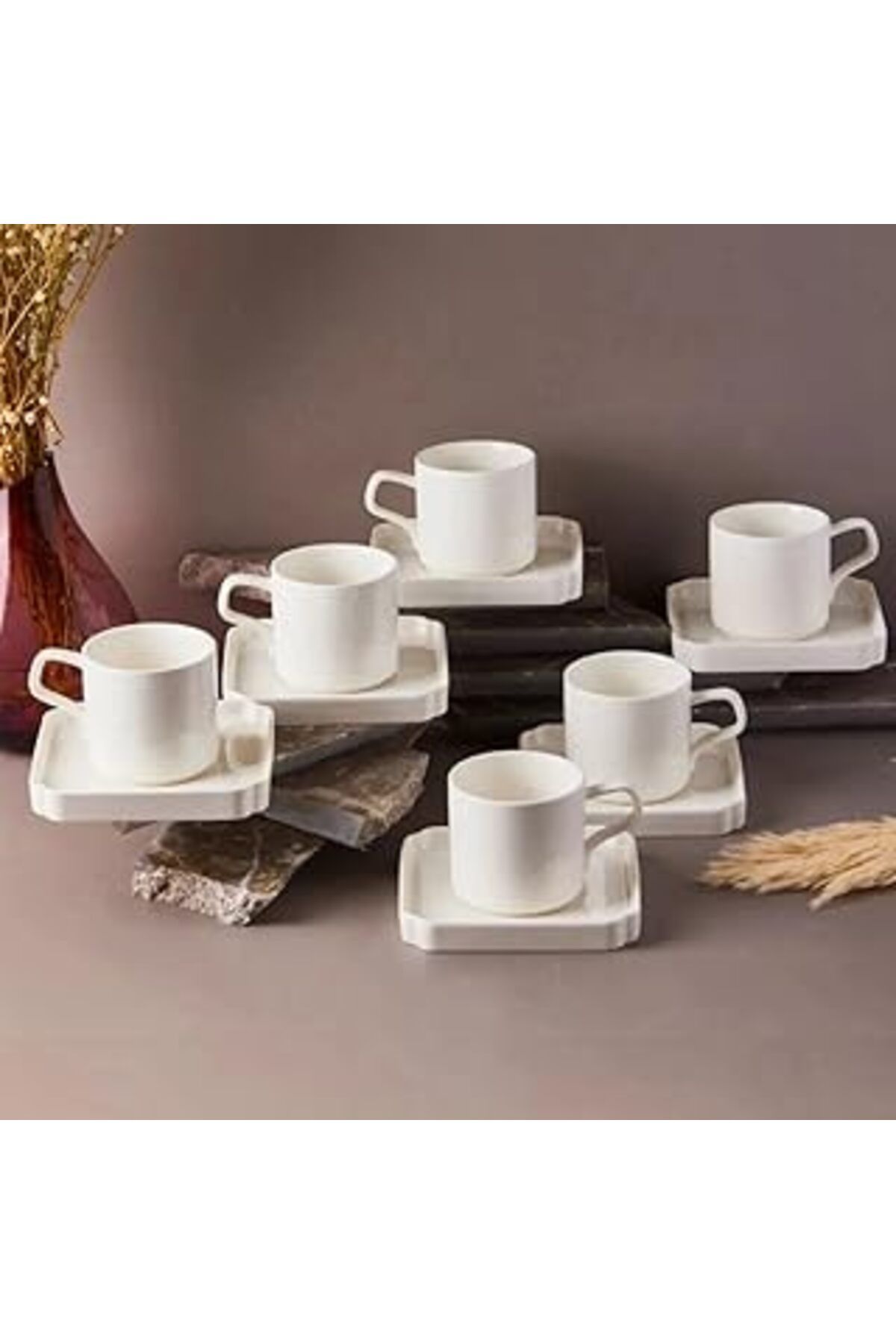 Mu Art Ahşap Luce Altı Kişilik Kahve Fincan Takımı 80 Ml