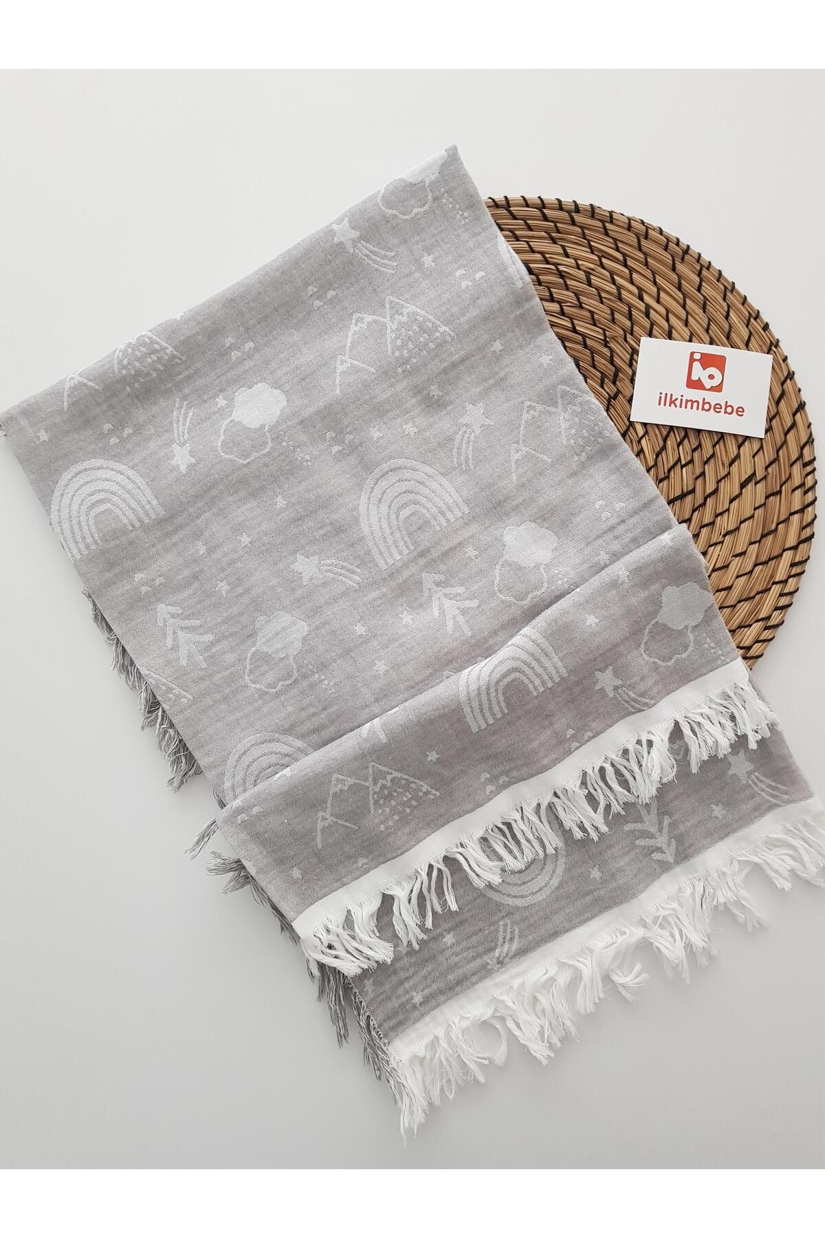 ilkimbebe Gökkuşağı Püsküllü Müslin Bebek Battaniyesi 120x120