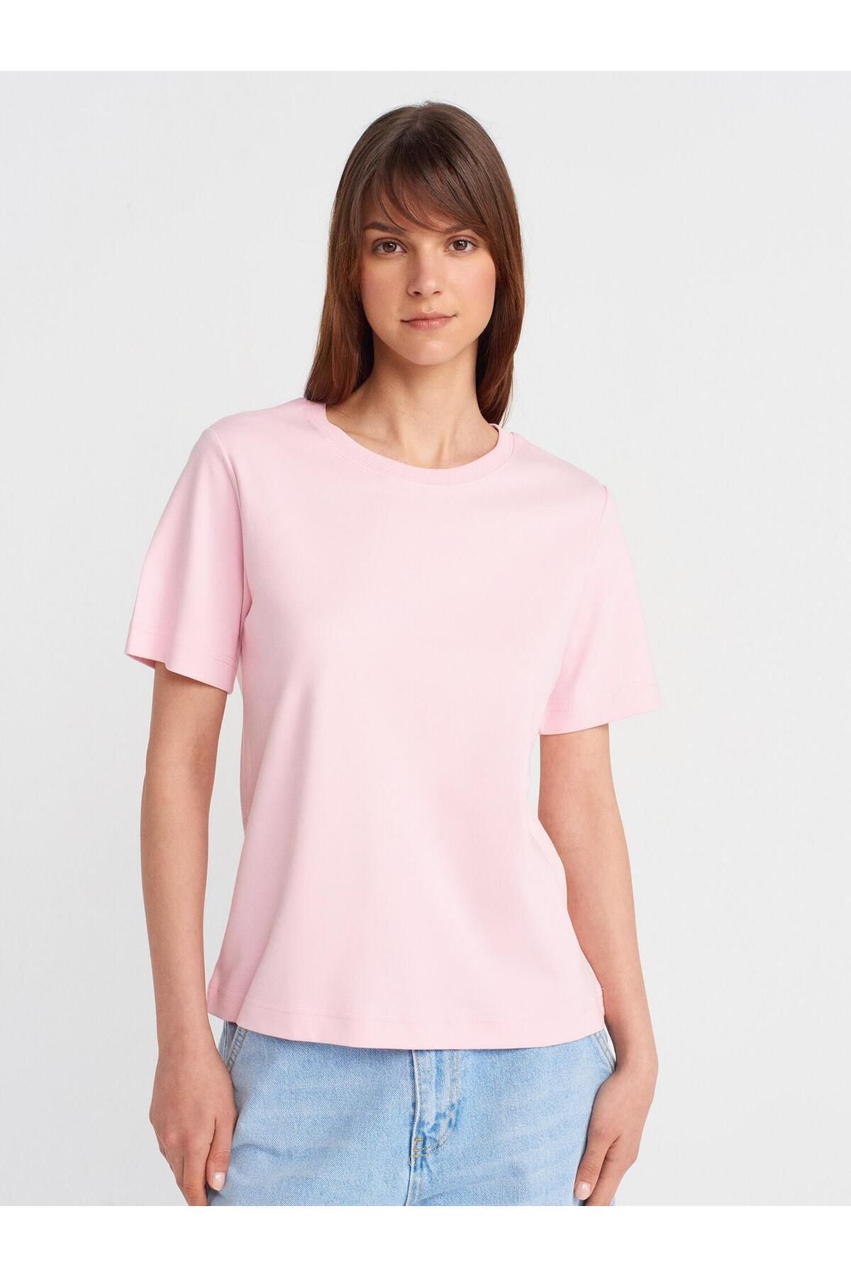 Coral Bisiklet Yaka Tişört Toz Pembe