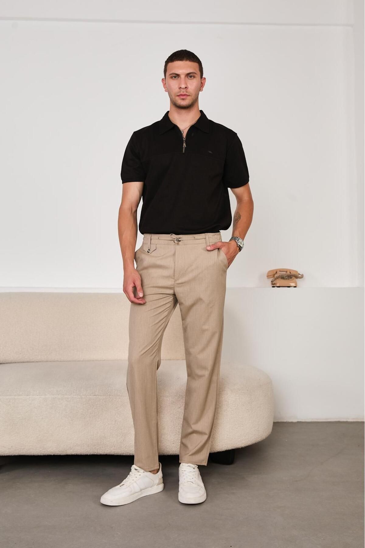 JACK CAPRİO Erkek Yeni Sezon Jogger Pantolon Kapaklı Model Düğme Detaylı Regular kalıp Kumaş Pantolon