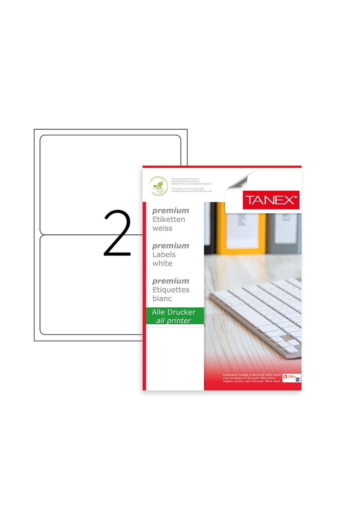 JokeyKırtasiye A4 Hazır yapışkanlı TW-2002 LASER ETİKET - 199.6mm x 43.5mm - (100.YAPRAK / 200 ETİKET)