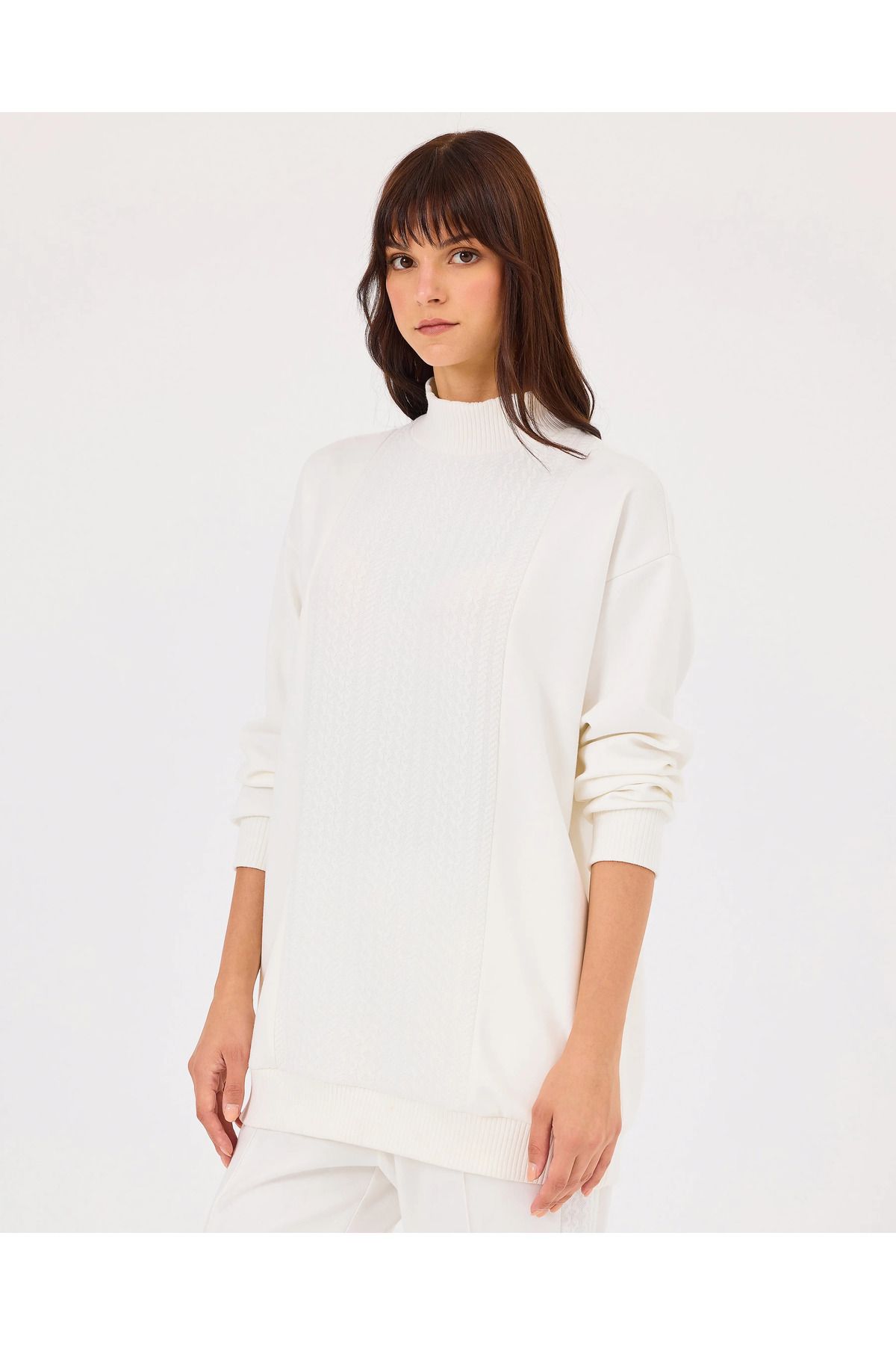 SCL Dik Yaka Örgü Desen Sweatshirt