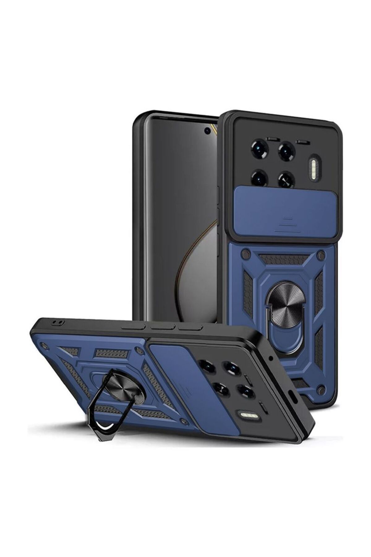 KılıfShop Tecno Spark 20 Pro Plus Kılıf Pars Yüzüklü Standlı Darbe Korumalı Lacivert