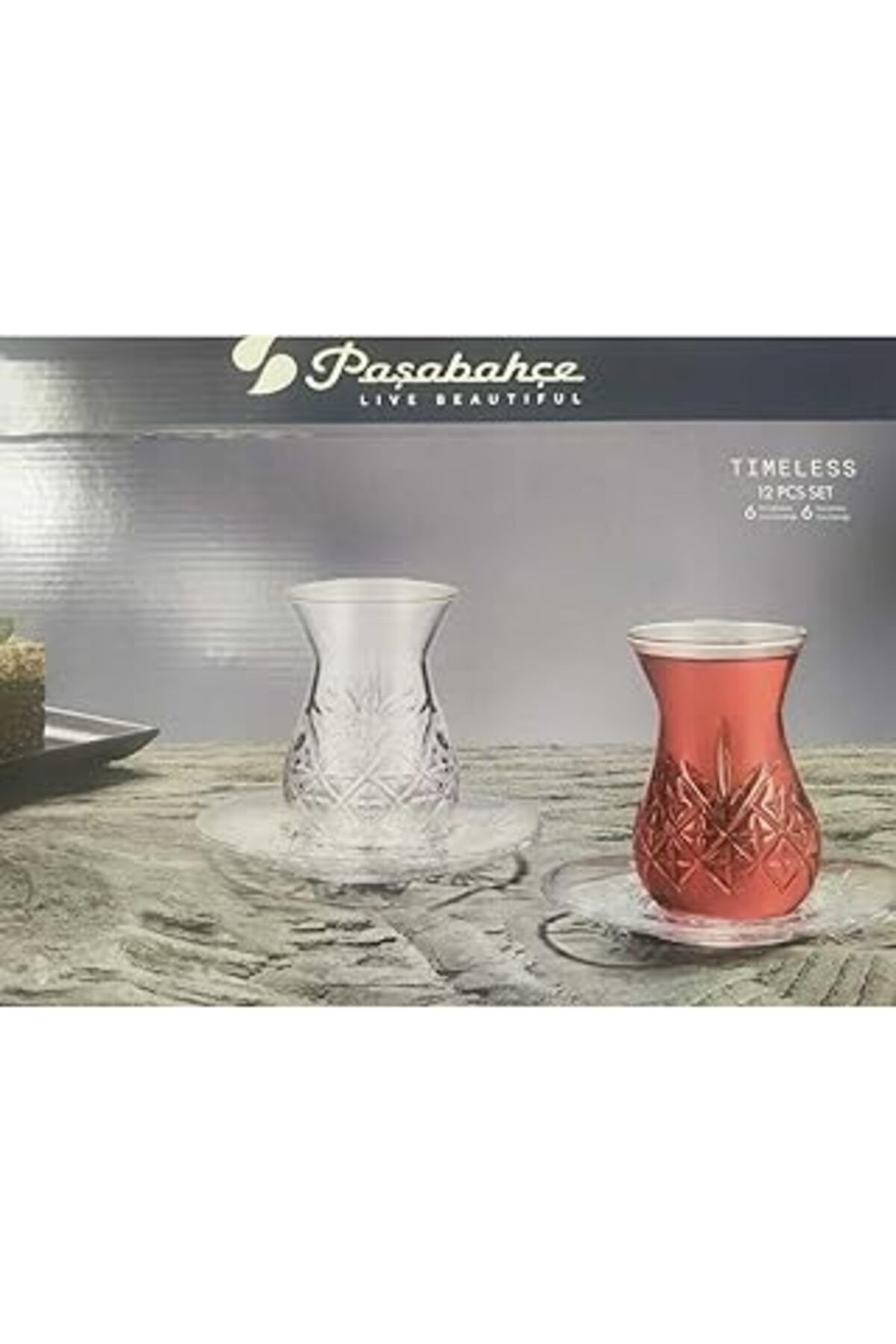 ASİTAN Aybaba Store Timeless Çay Bardağı Seti Ince Belli 12 Parça Orijinal Tabaklı Kutulu