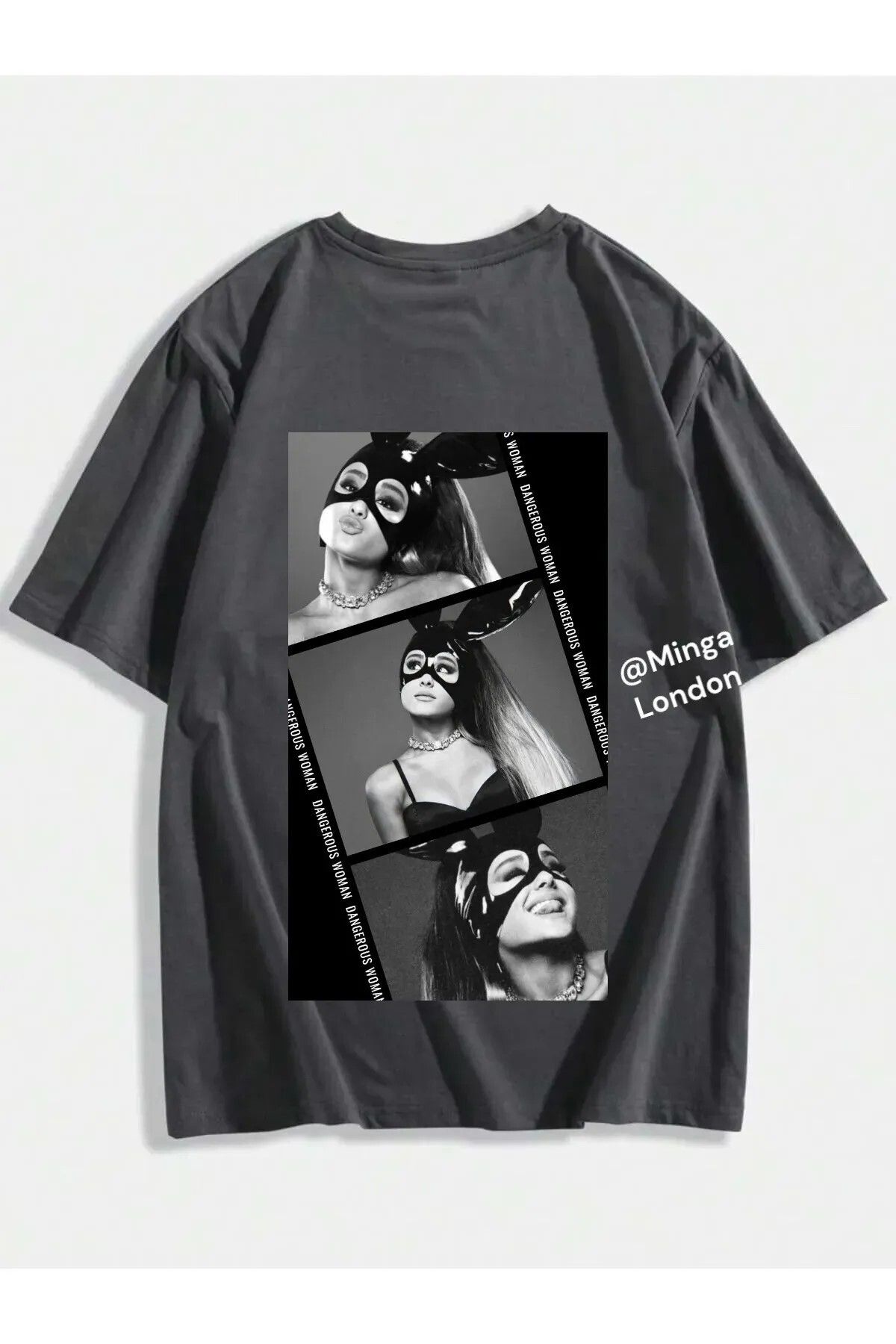 DEEFWEAR Füme Ariana Grande Black Storyboard Ön/Arka Baskılı Oversize T-shirt