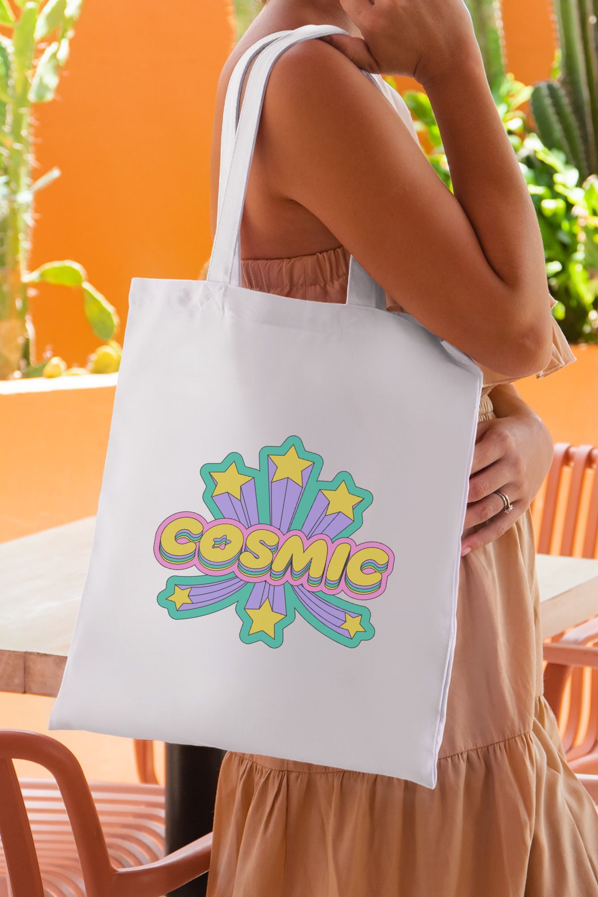 SevindirenŞeyler Cosmic Baskılı Bez Çanta Plaj Çantası Tote Bag - Sevindiren Şeyler