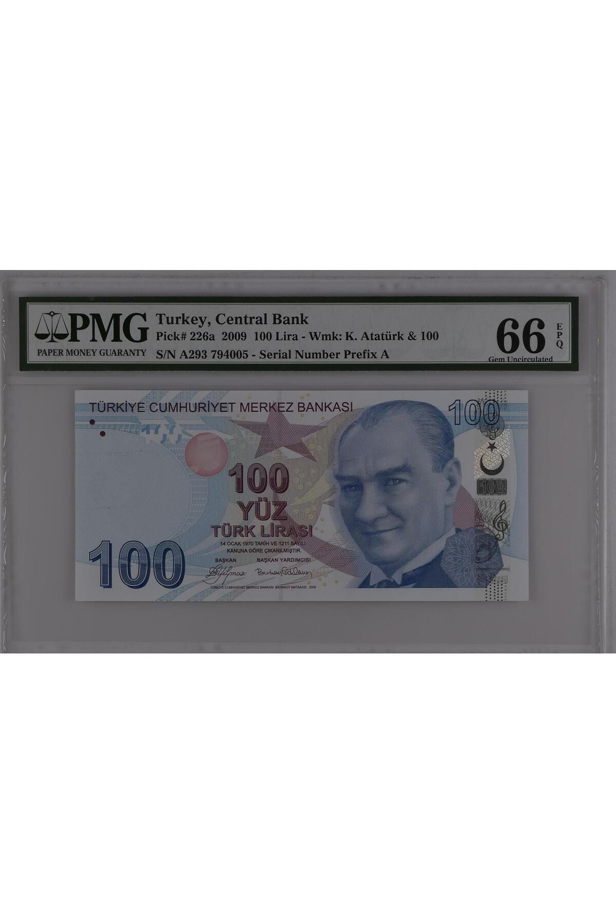 Lidya Koleksiyon 9. Emisyon 1. Tertip 100 Lira - A293 - PMG 66