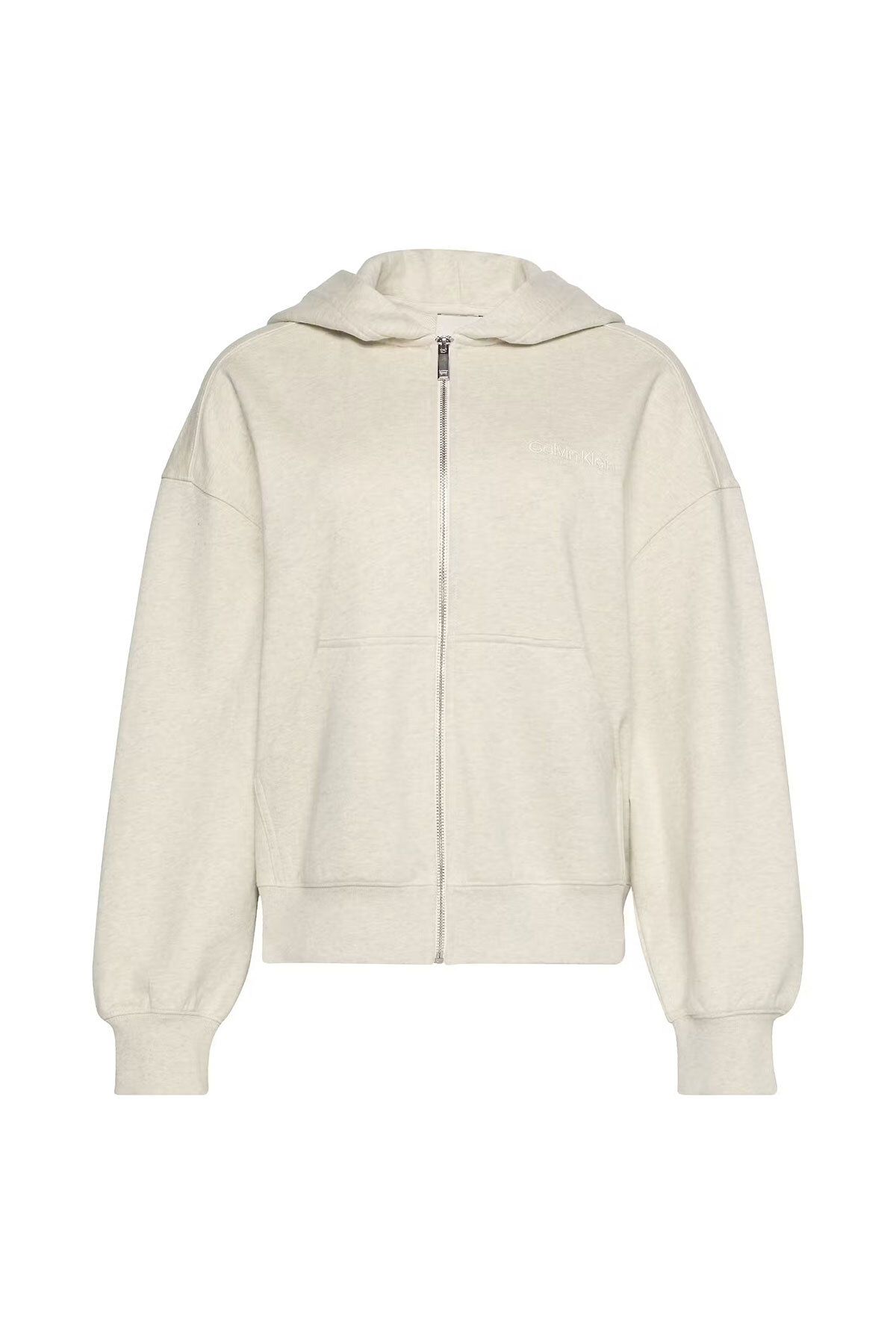Calvin Klein Kadın A Logo Emb French Kapüşonlu Fermuarlı Sweatshirt -Beyaz