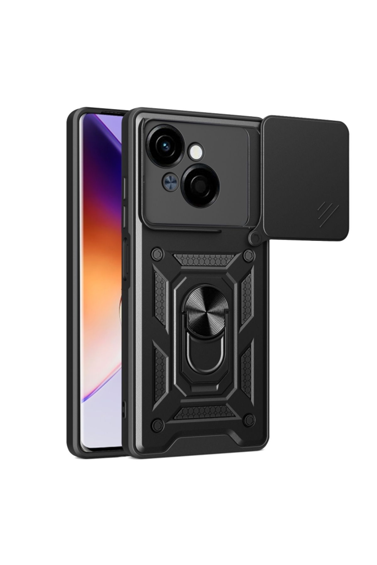 KılıfShop Tecno Spark GO 2025 Kılıf Pars Yüzüklü Standlı Darbe Korumalı Siyah