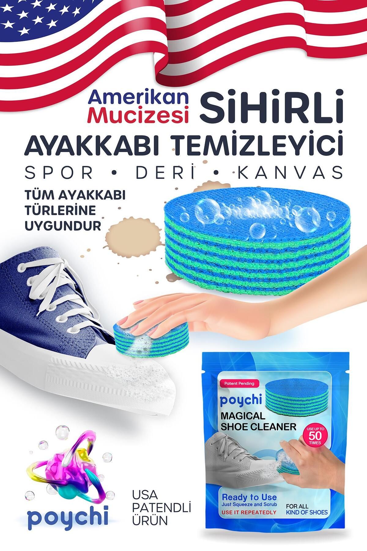 Poychi Sihirli Ayakkabı Temizleyici, Amerikan Mucizesi Mikrofiber Ayakkabı Temizleyici