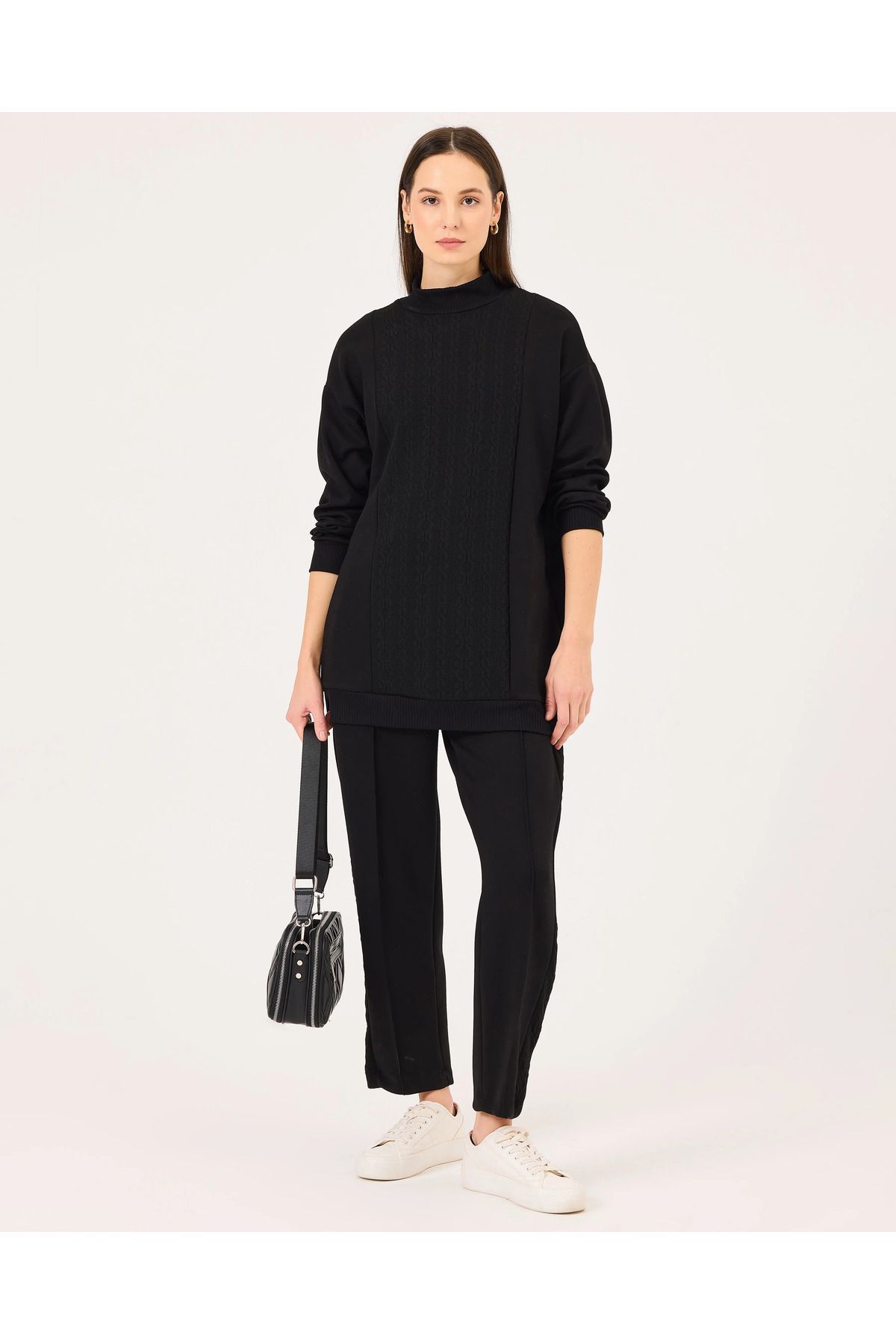 SCL Dik Yaka Örgü Desen Sweatshirt