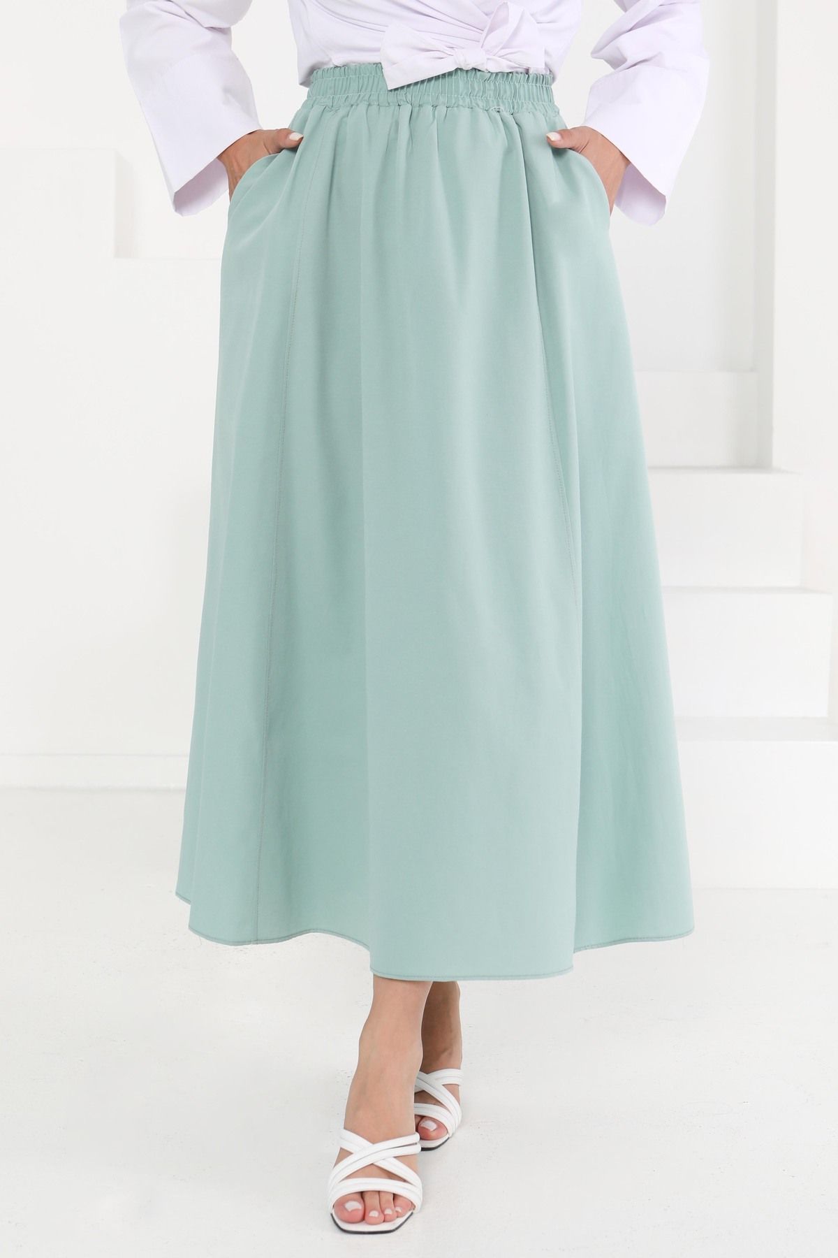 TOFİSA Cepli Keten Etek Mint - 27294